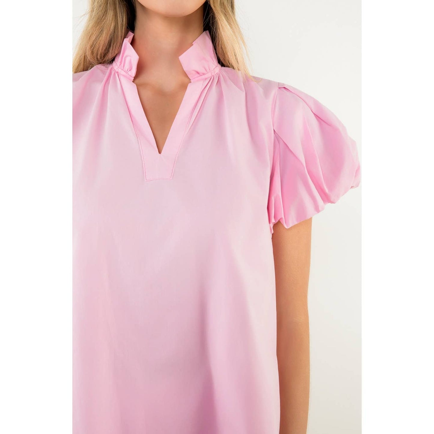 Short Puff Sleeve V-Neck Top