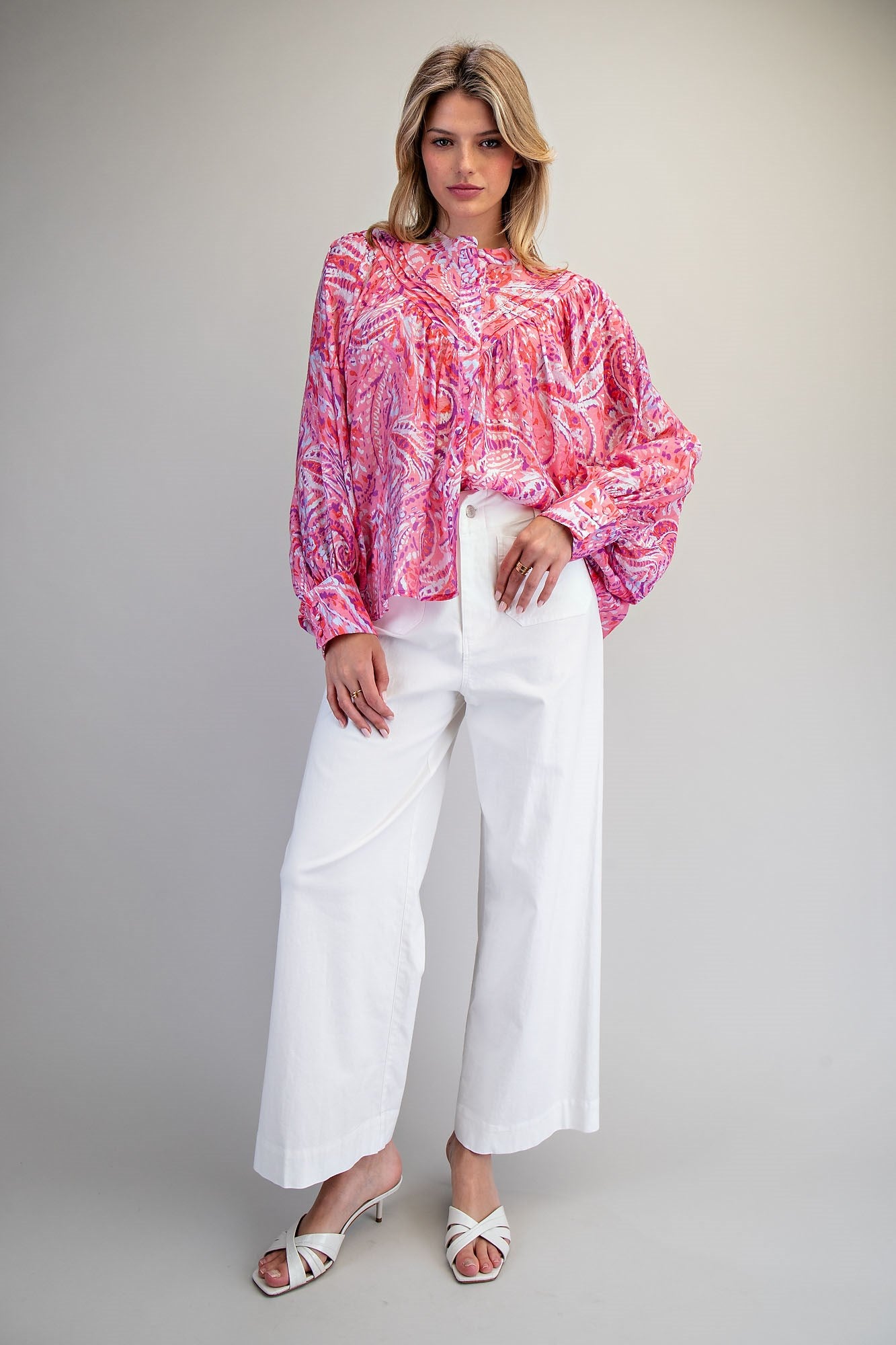 Paisley Printed Bubble Sleeve Blouse