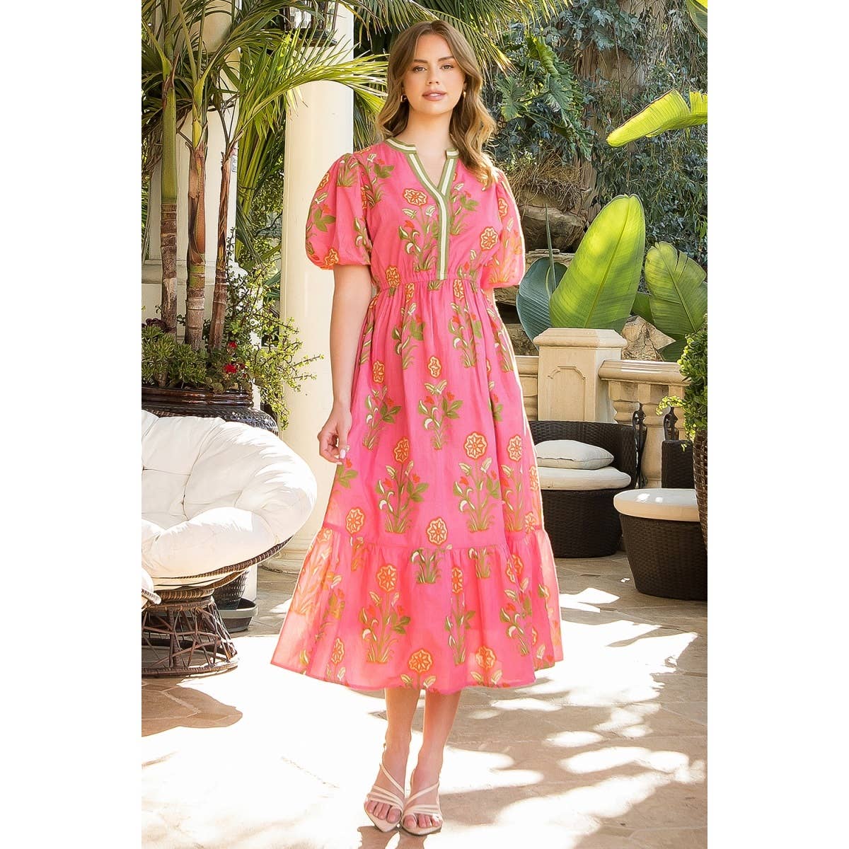 Puff Sleeve Flower Print Maxi Dress