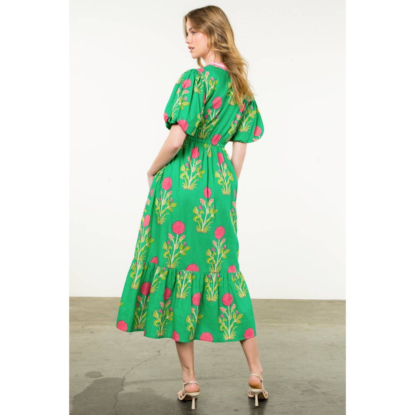 Puff Sleeve Flower Print Maxi Dress