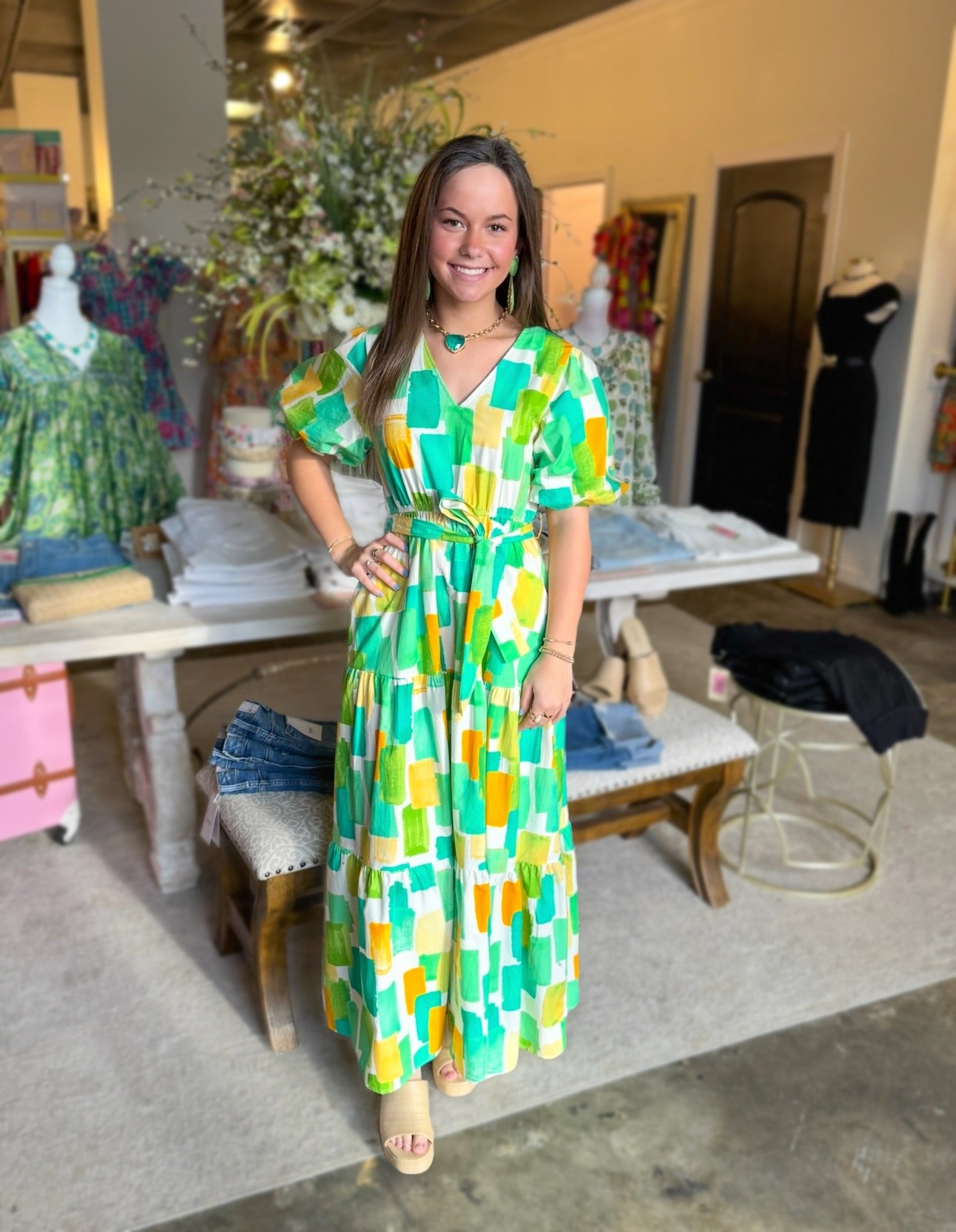 CC Multiprint Maxi Puff Sleeve Dress