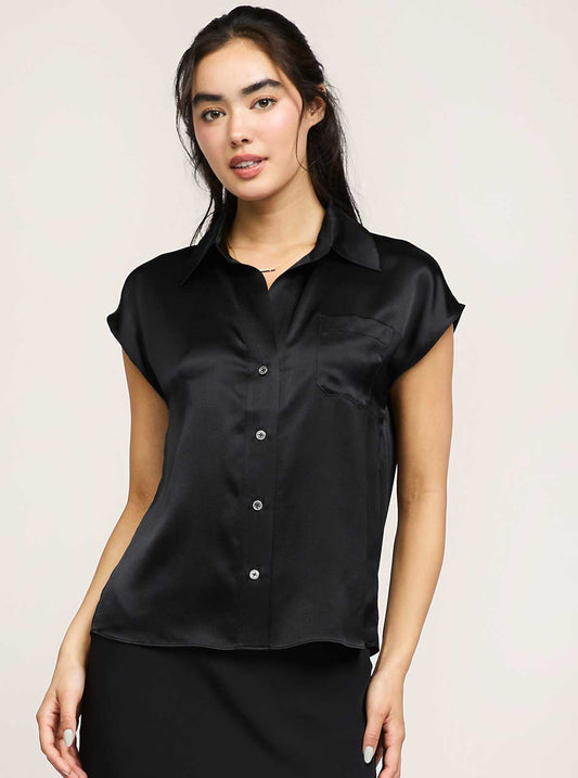 100% Silk Cap Sleeve Button Down Shirt