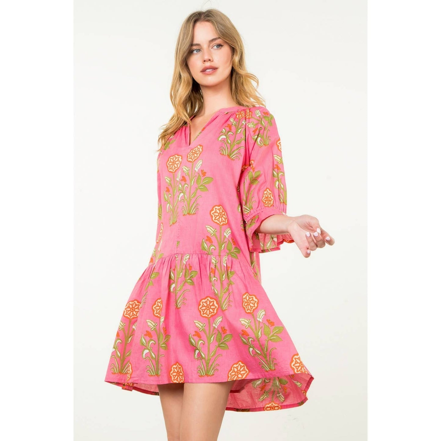 Short Sleeve Flower Print Dress