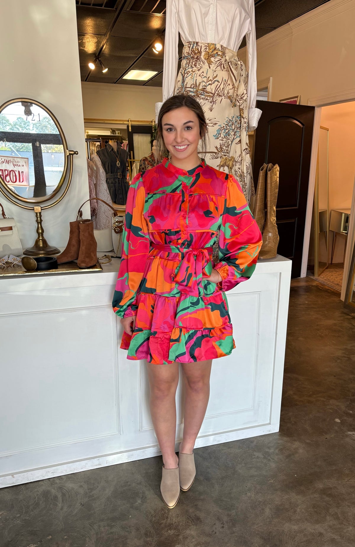 Satin Swirl Tie Dress
