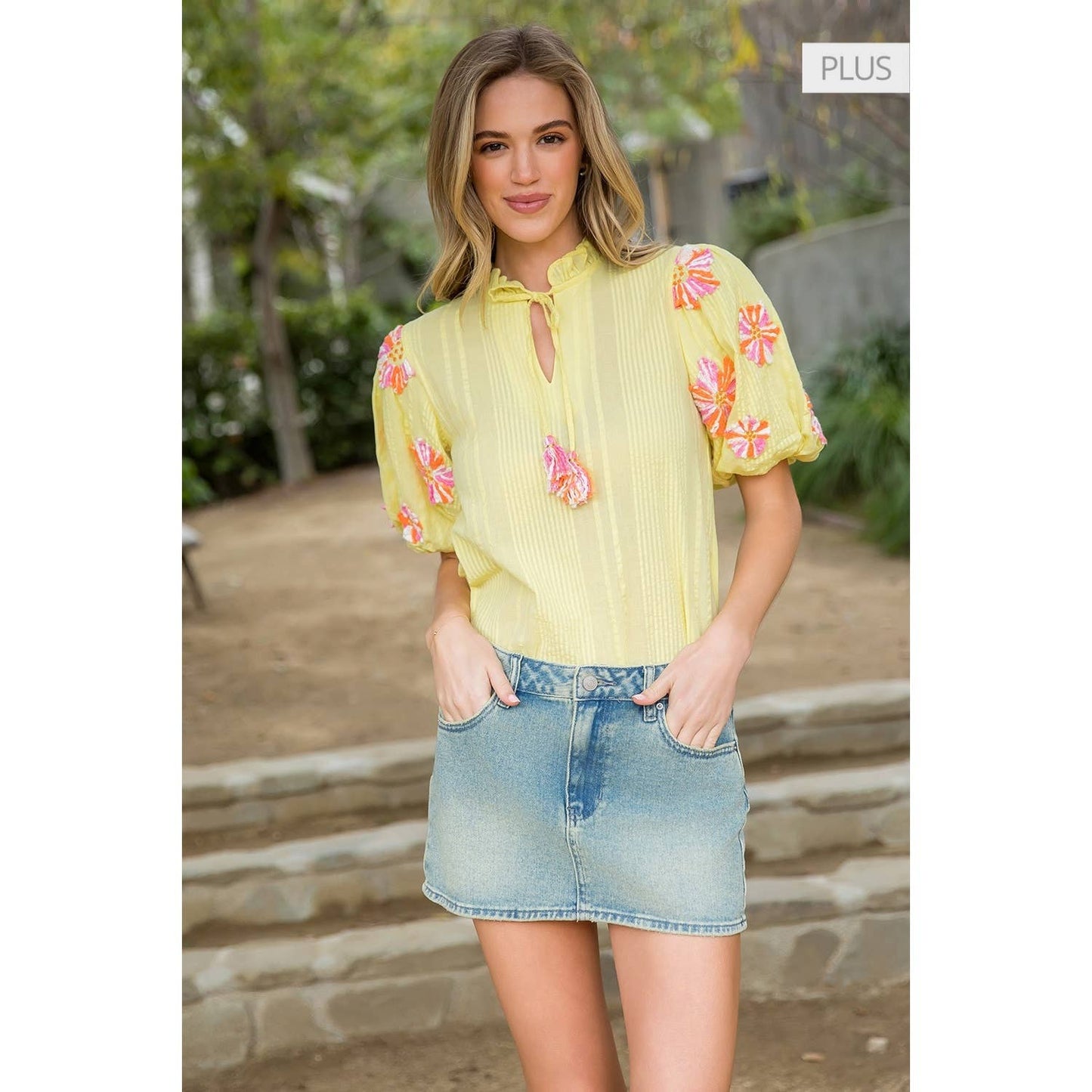 Hand Embroidered Puff Sleeve Tassel Top