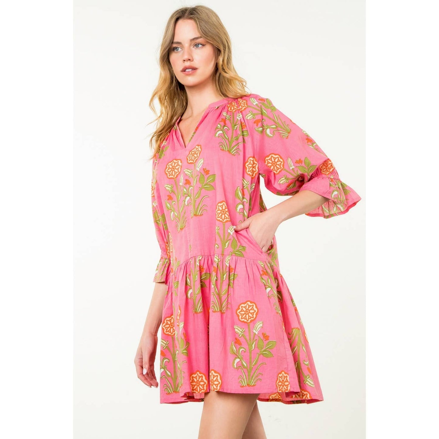 Short Sleeve Flower Print Dress