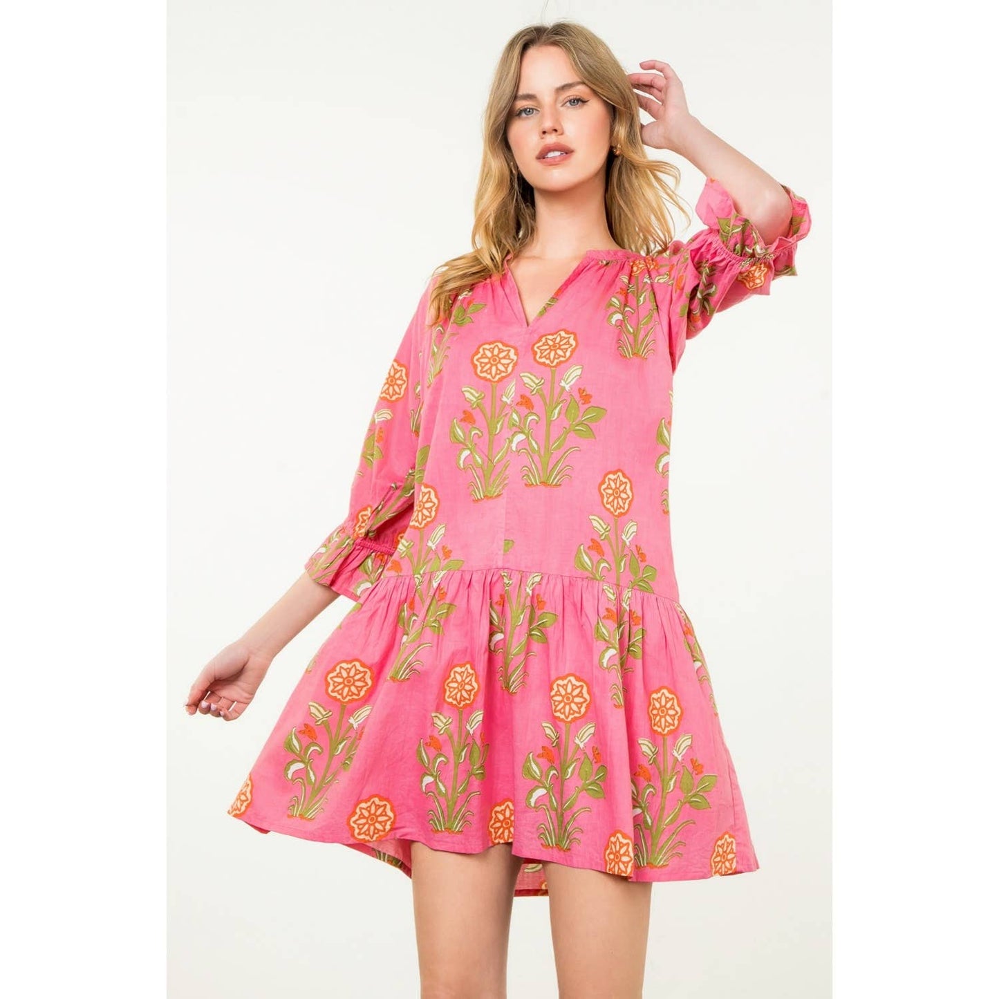 Short Sleeve Flower Print Dress