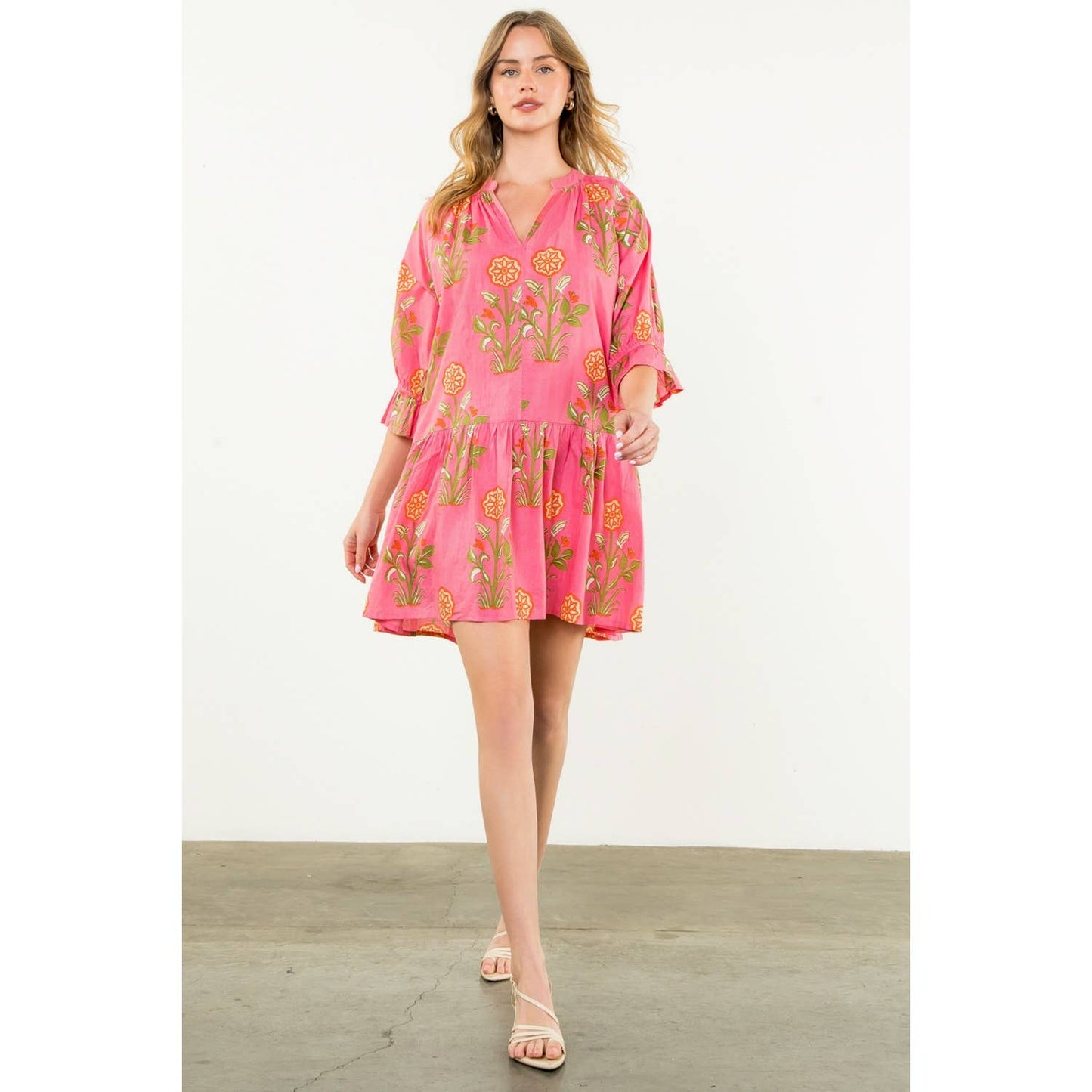 Short Sleeve Flower Print Dress