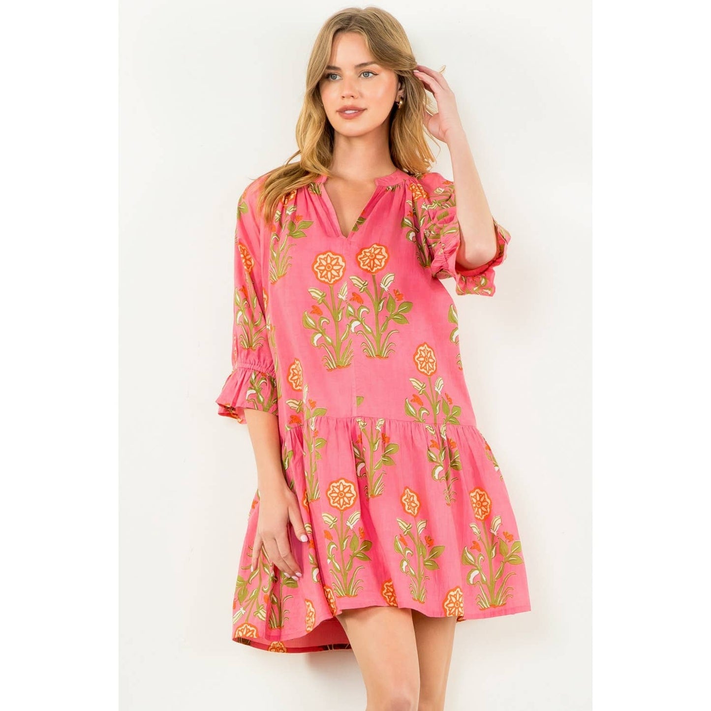 Short Sleeve Flower Print Dress