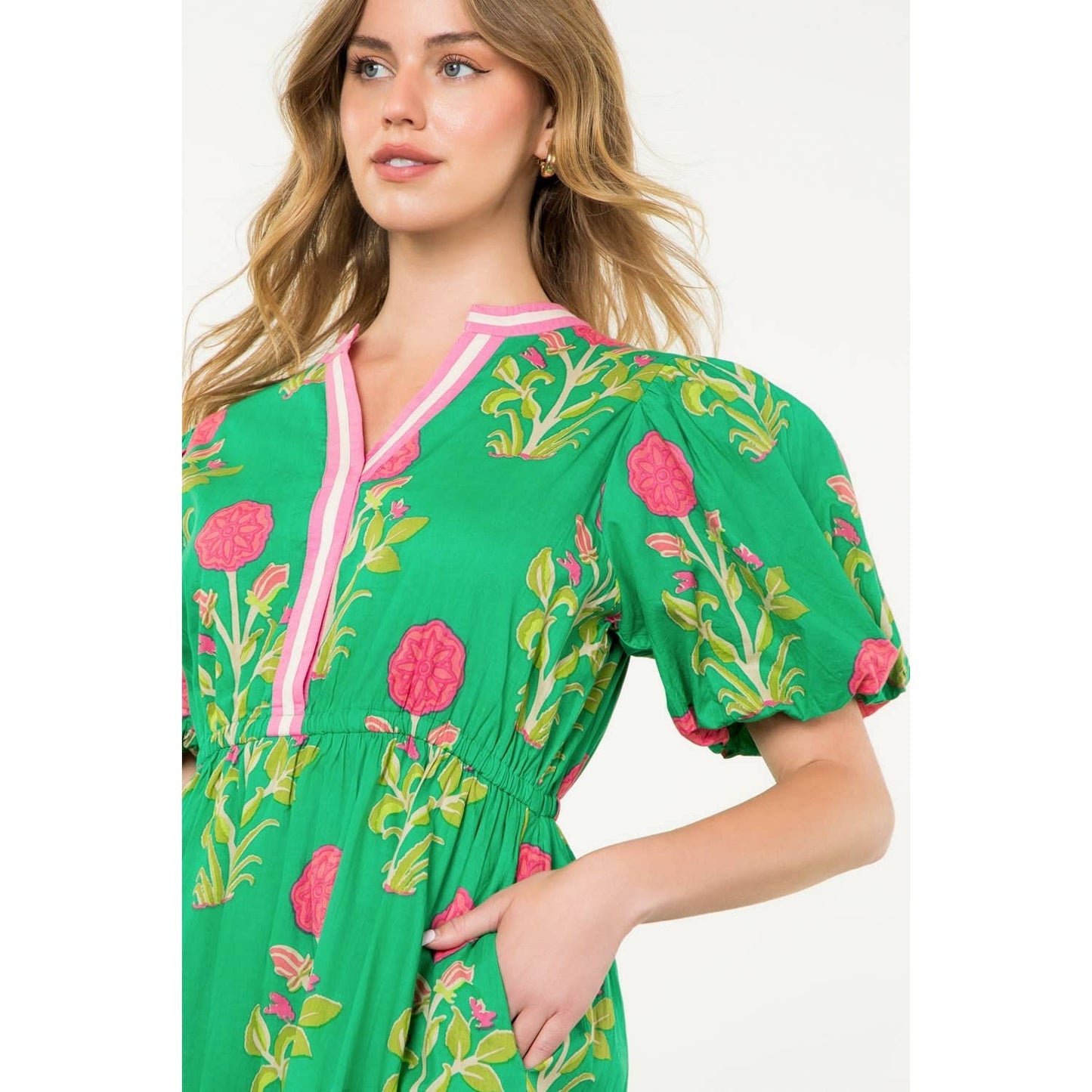 Puff Sleeve Flower Print Maxi Dress