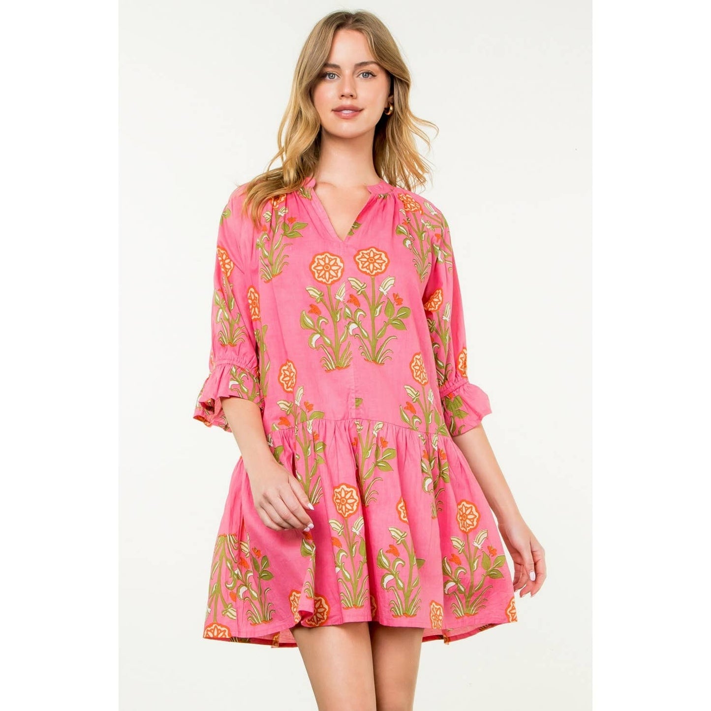 Short Sleeve Flower Print Dress