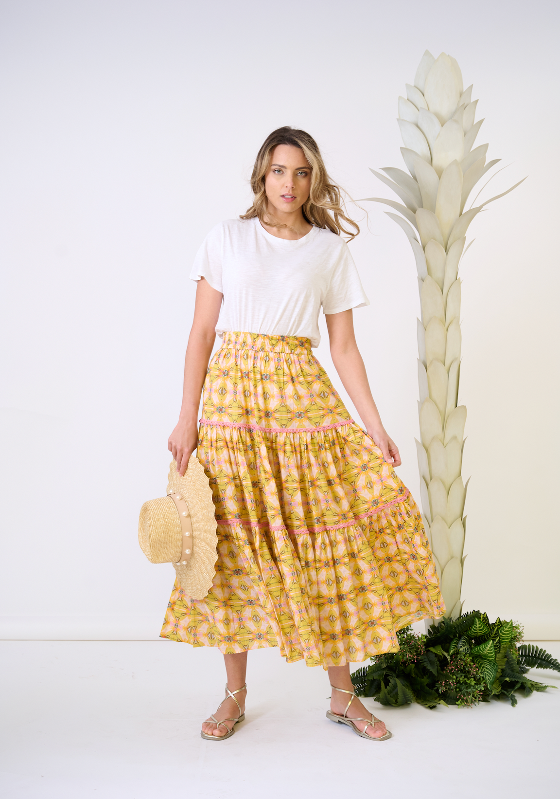 Triple Tiered Maxi Skirt - Mango Tango