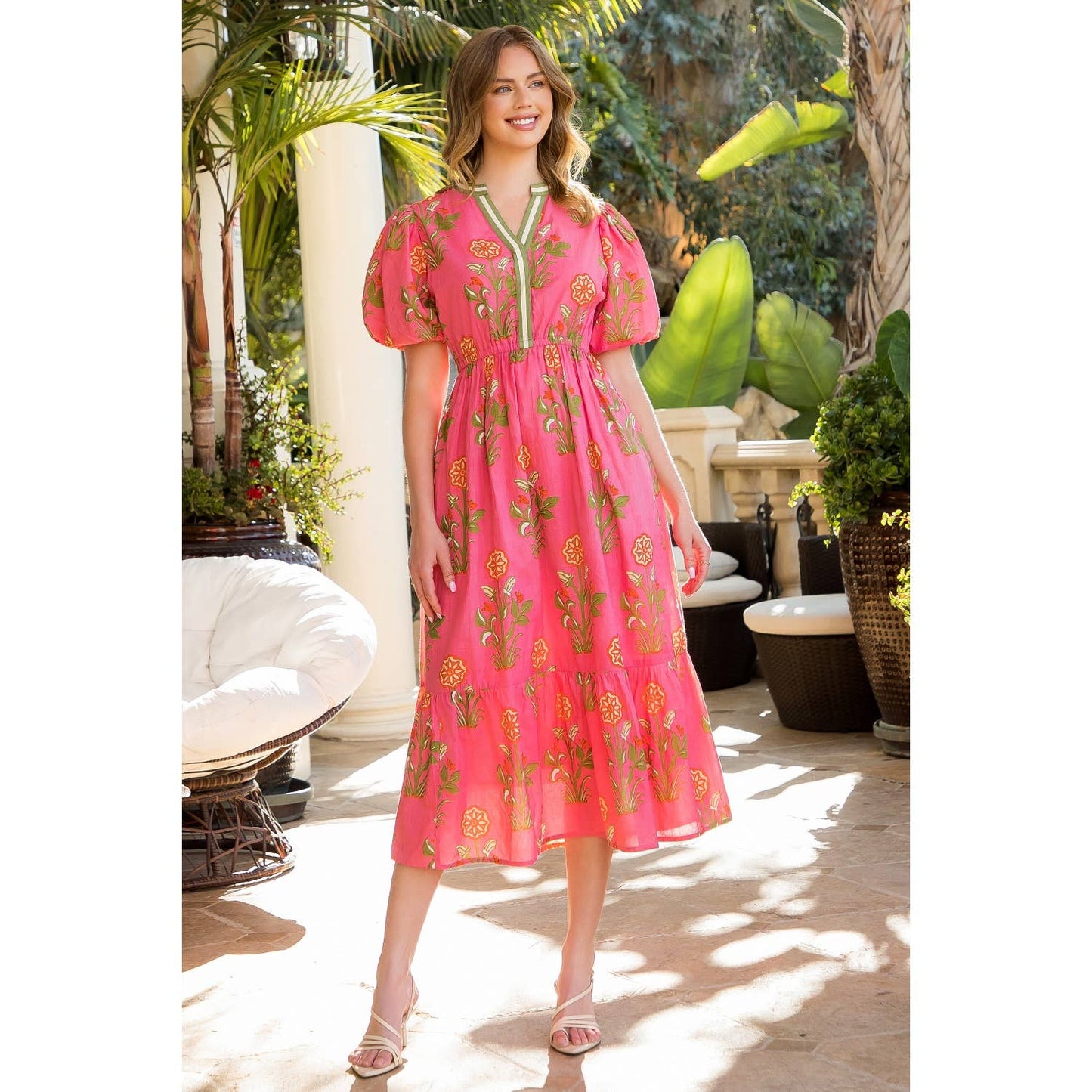 Puff Sleeve Flower Print Maxi Dress