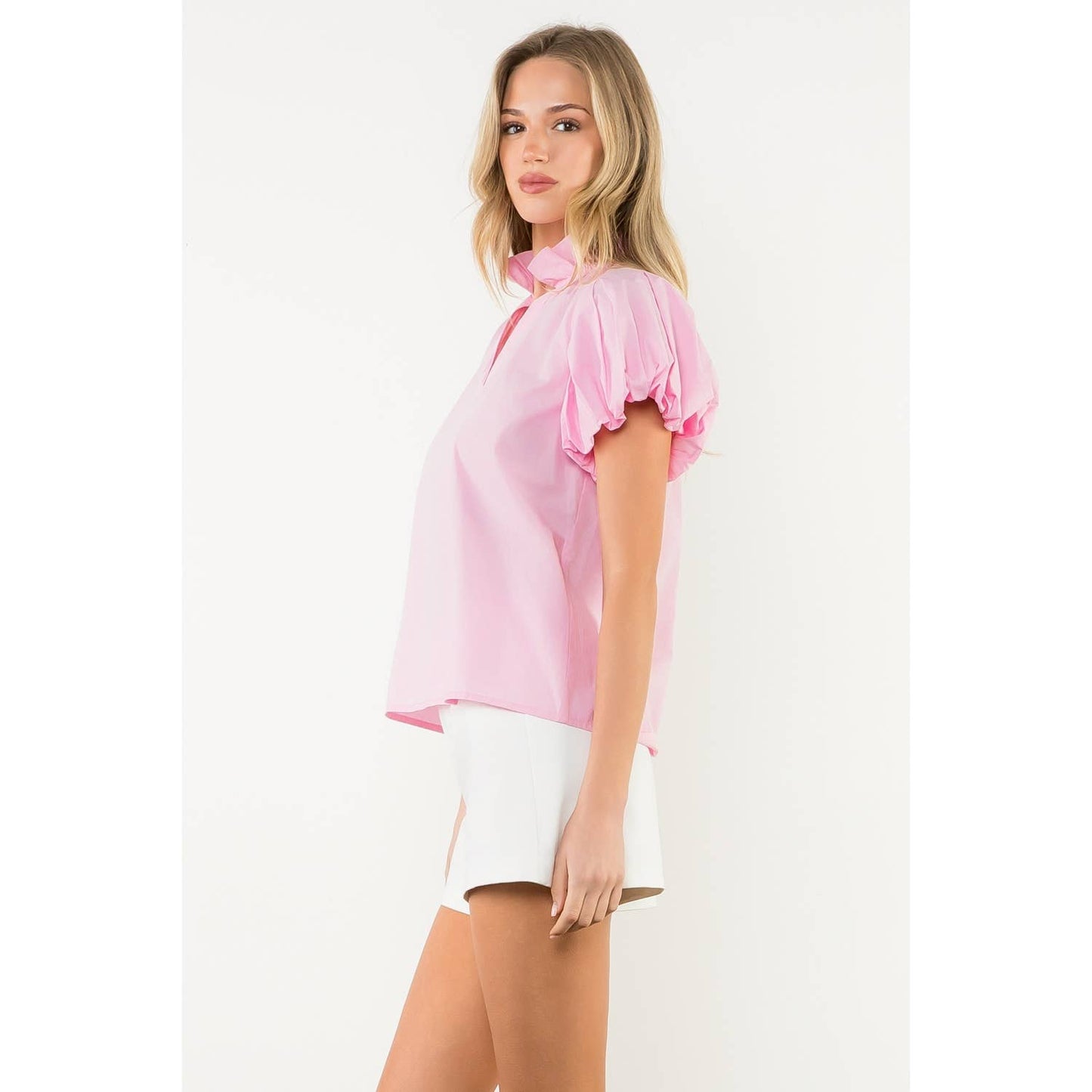 Short Puff Sleeve V-Neck Top
