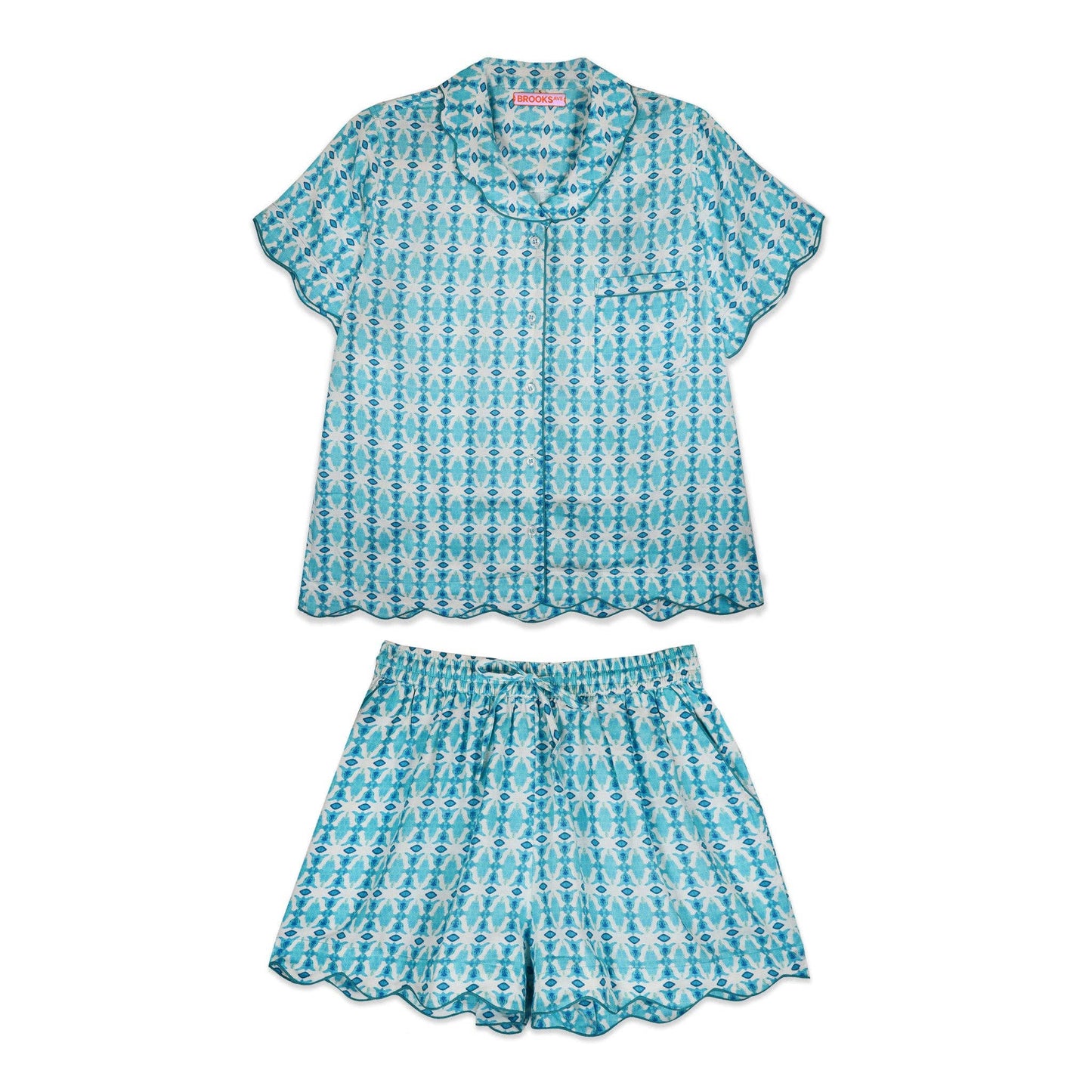 Scalloped Pajama Set Short - Spice Market Blue