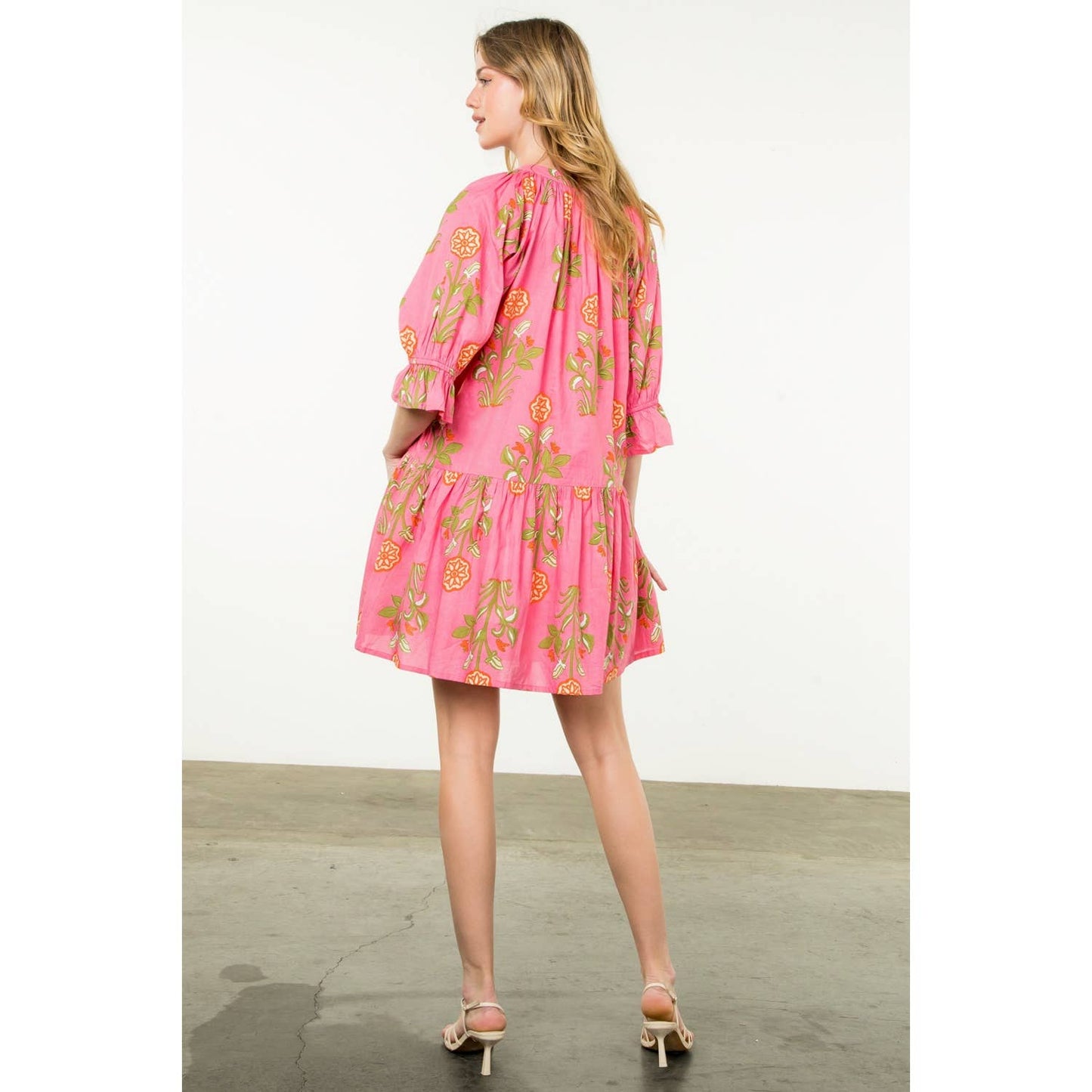 Short Sleeve Flower Print Dress