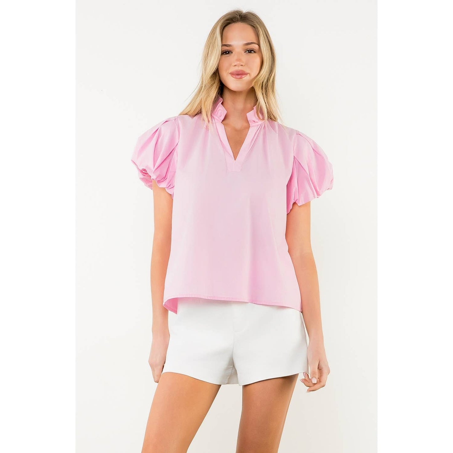 Short Puff Sleeve V-Neck Top