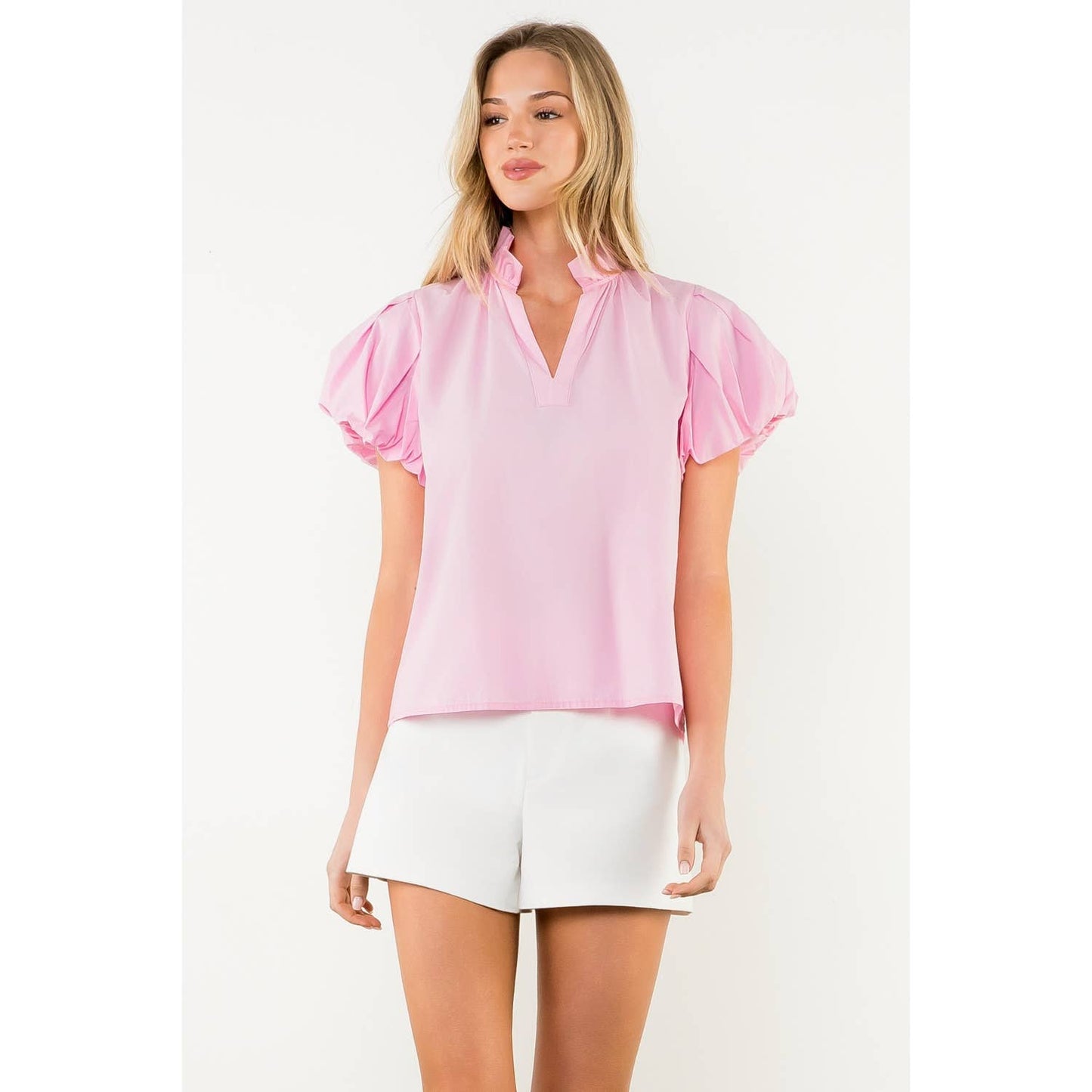 Short Puff Sleeve V-Neck Top