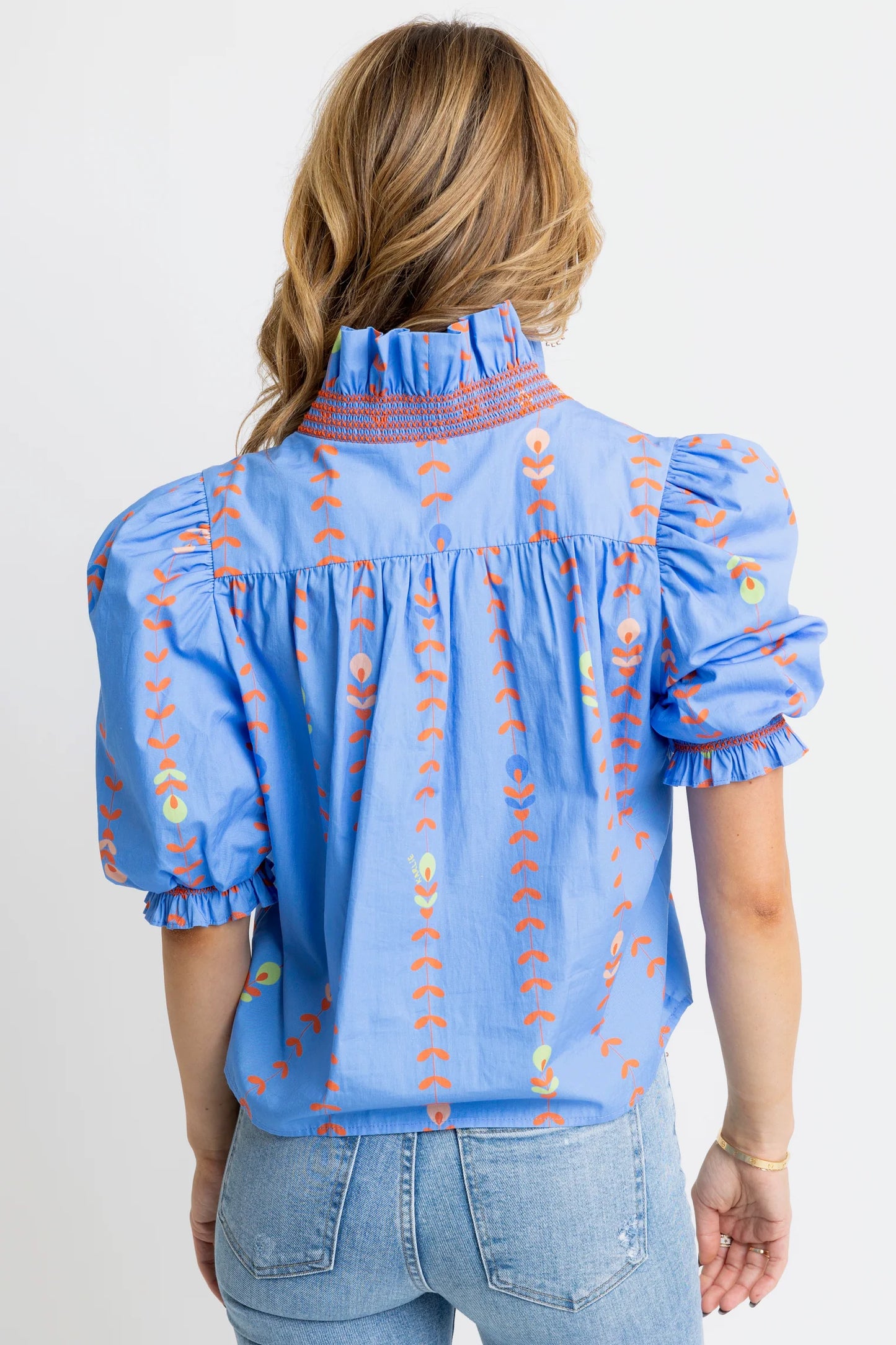 Floral Vine Ruffle Puff Sleeve Top