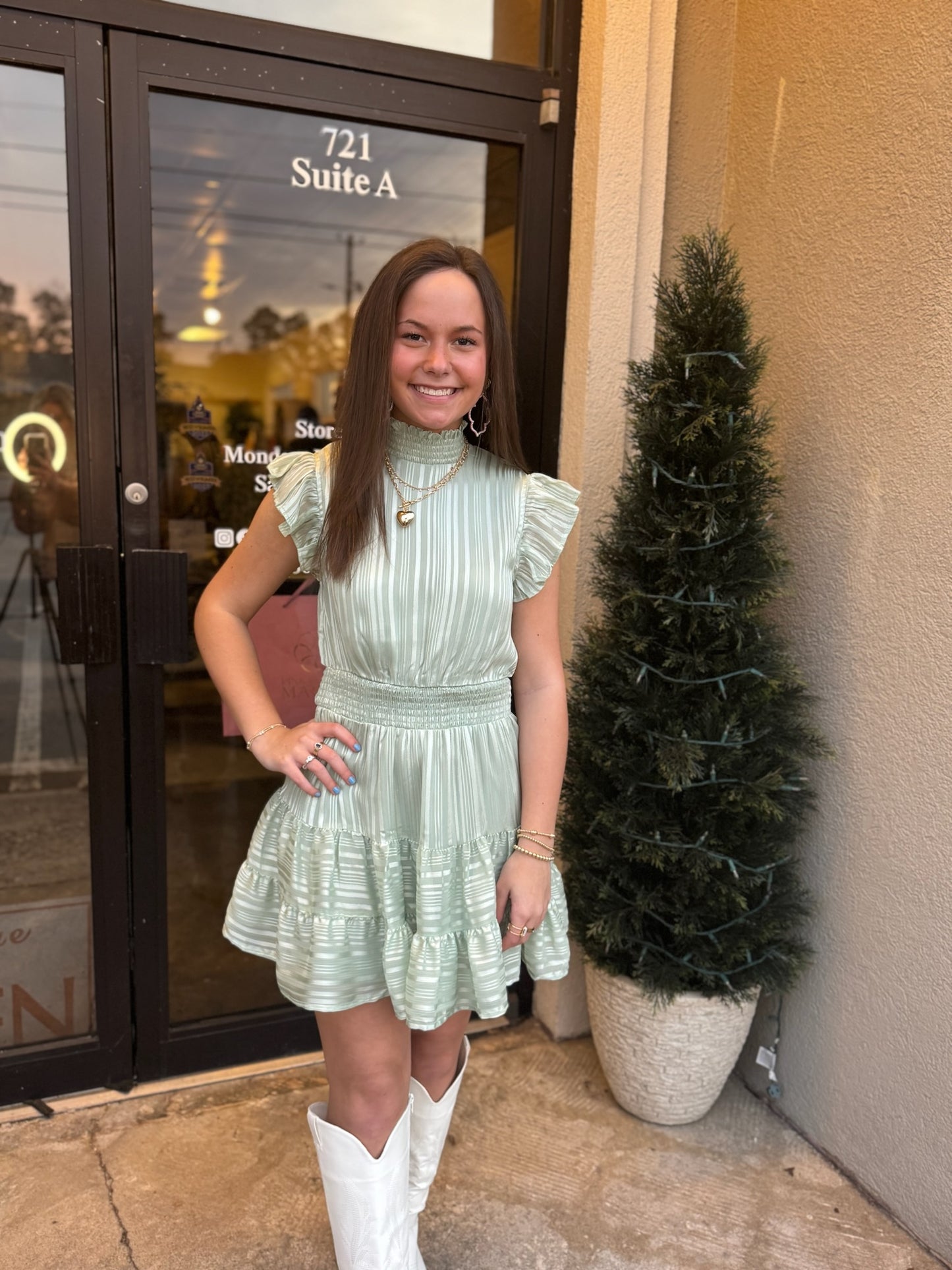 Shimmer Flutter Sleeve Mini Dress