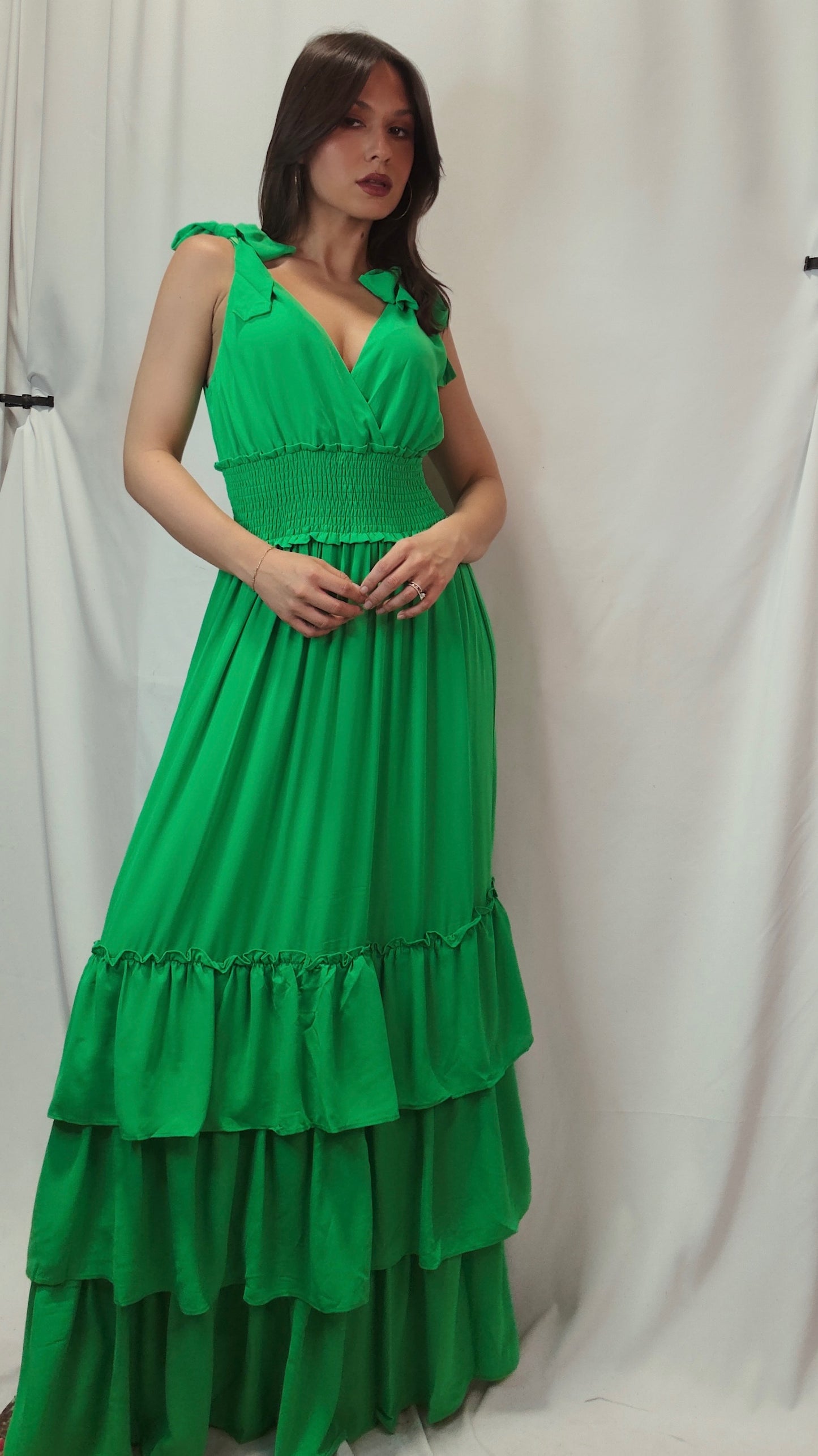 Shoulder Tie Ruffle Tiered Dress