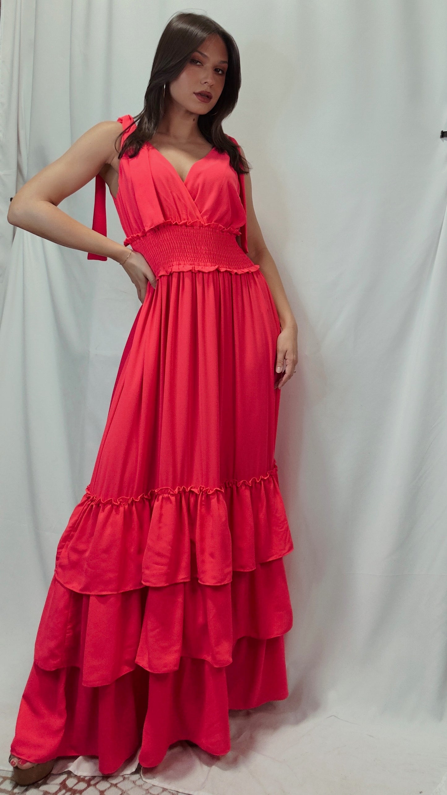 Shoulder Tie Ruffle Tiered Dress