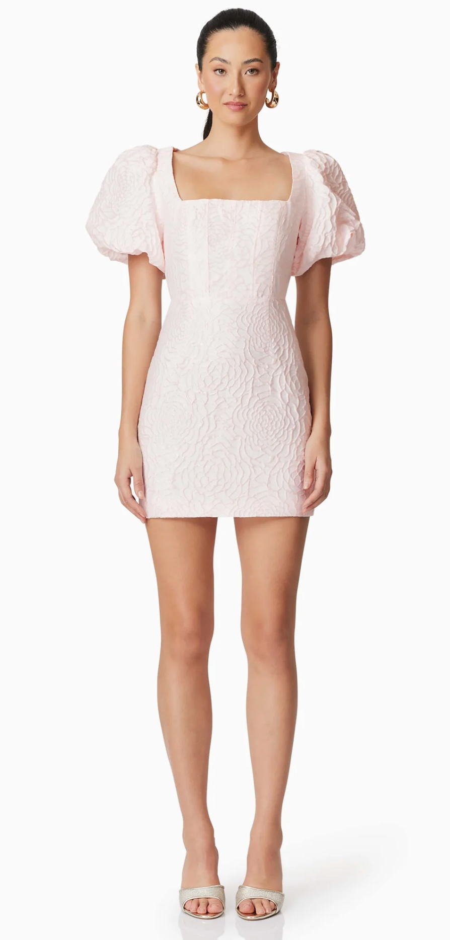 The Deanna Puff Sleeve Mini Dress Pink and Gold Market The Deanna Puff Sleeve Mini Dress Pink and Gold Market