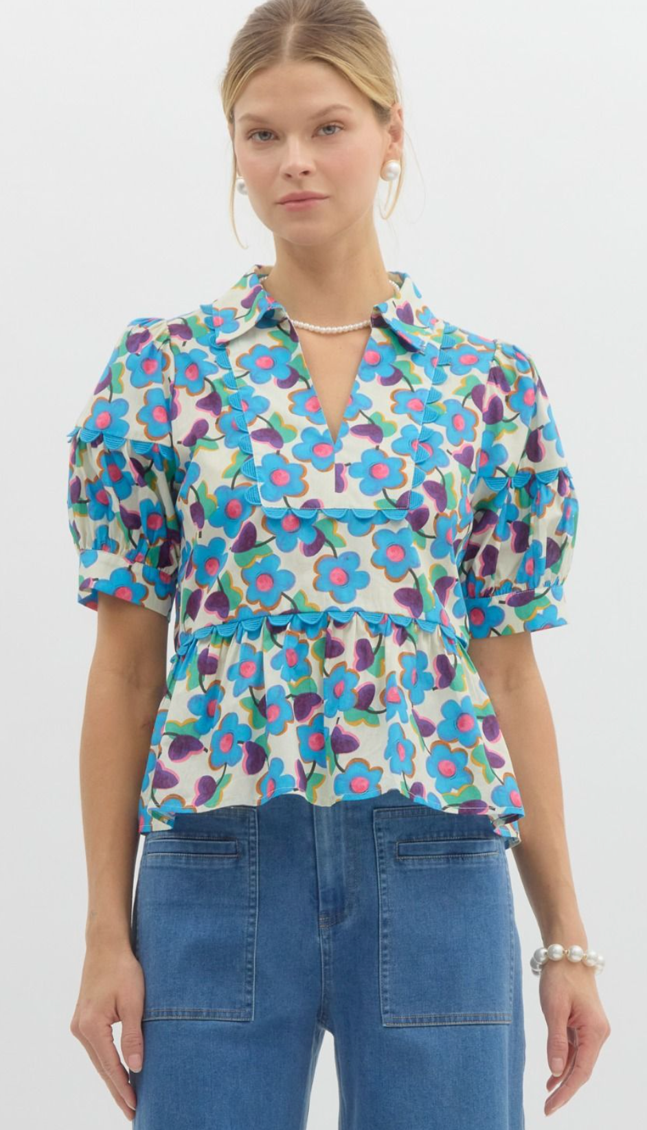 Aqua Floral Top