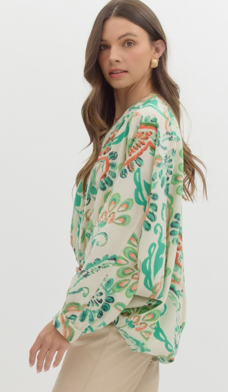 Paisley print v-neck long sleeve bodysuit