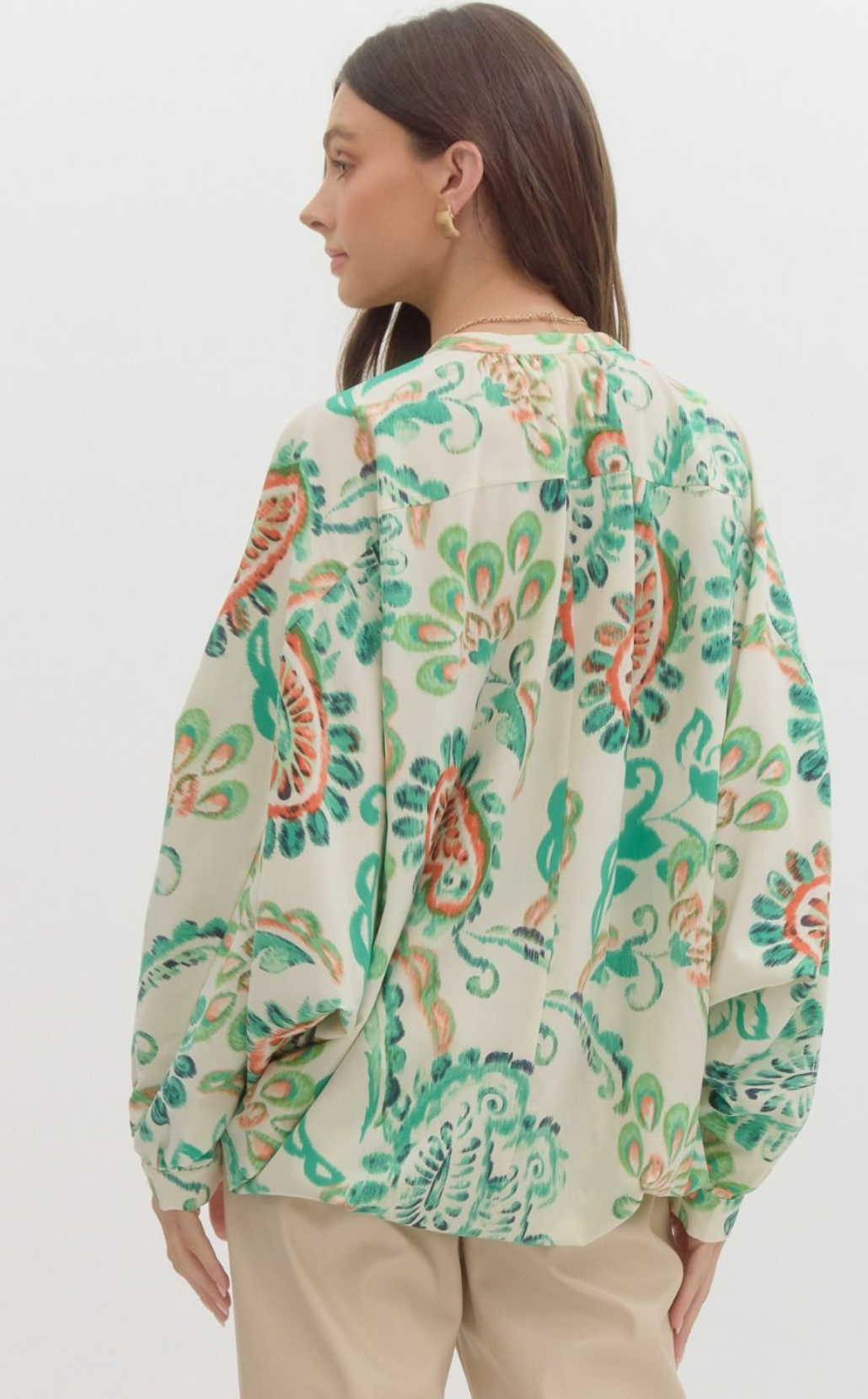 Paisley print v-neck long sleeve bodysuit