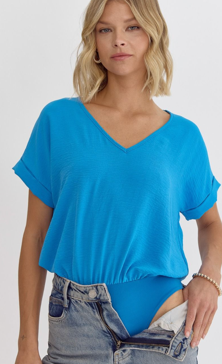 Solid V-neck Short Sleeve Bodysuit