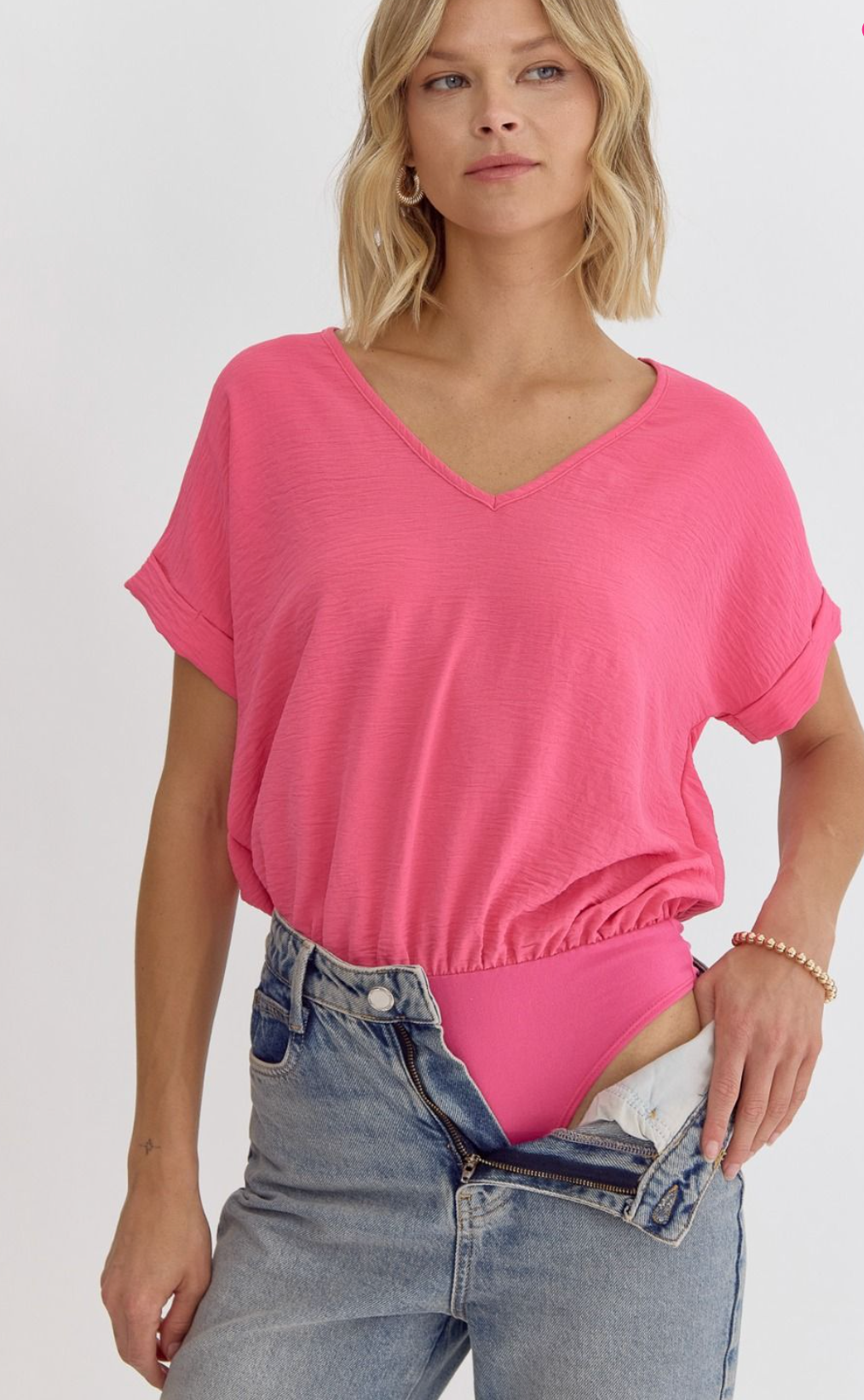 Solid V-neck Short Sleeve Bodysuit