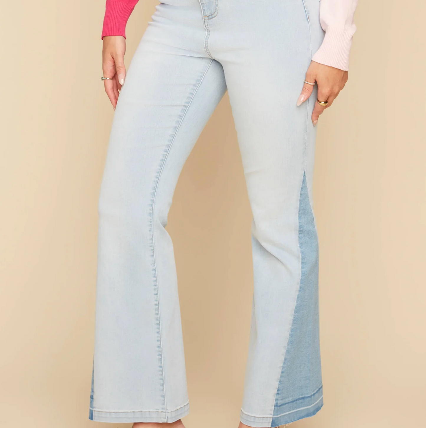 Two Tone Light Wash Flare Denim