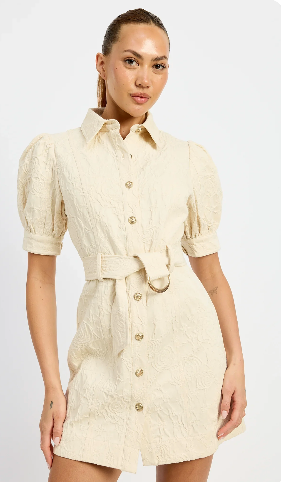 Short Sleeve Shirt Mini Dress with Belt