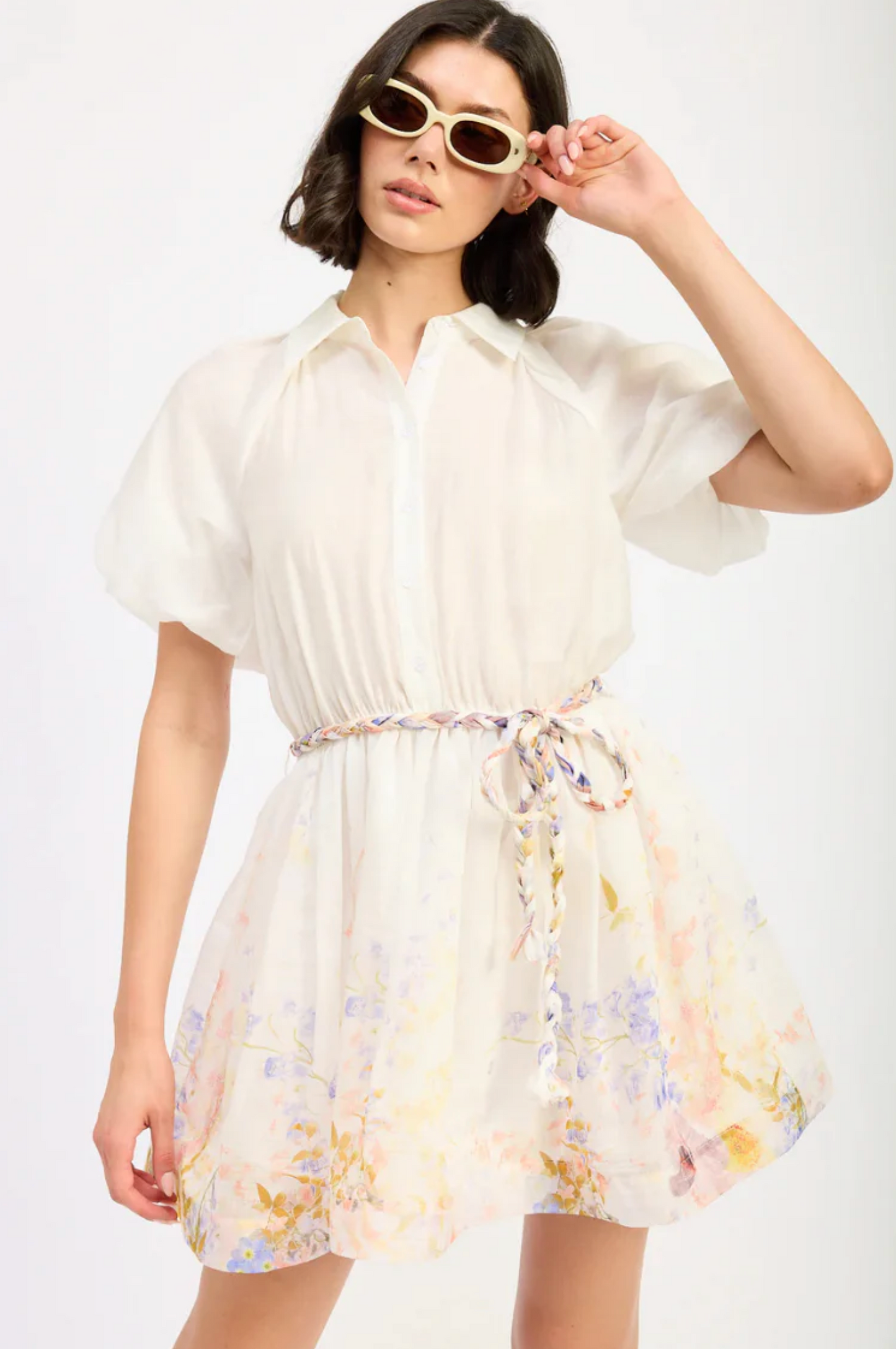 Ivory Button Front Border Dress