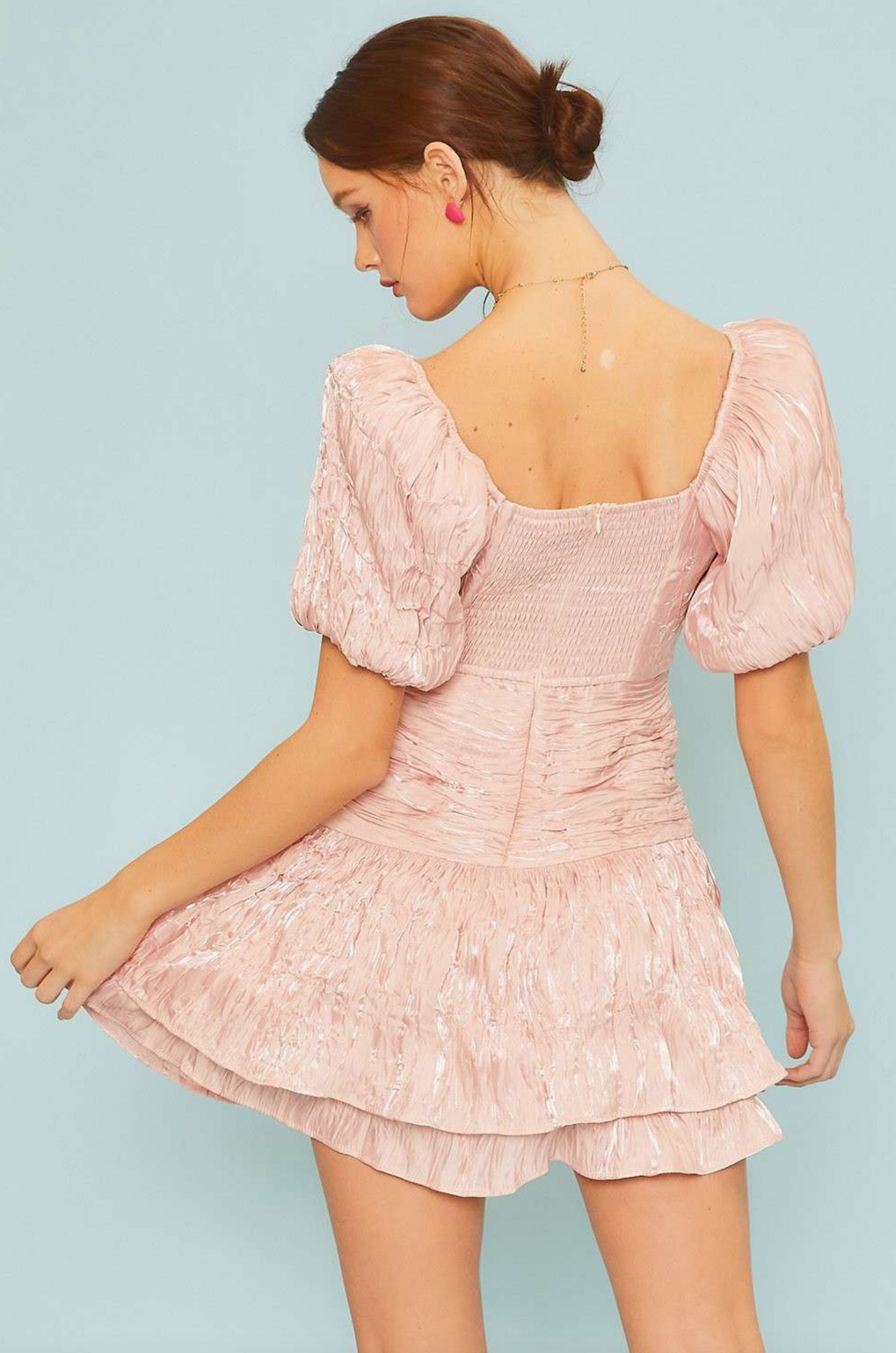 Balloon Sleeve Zipper Back Mini Dress