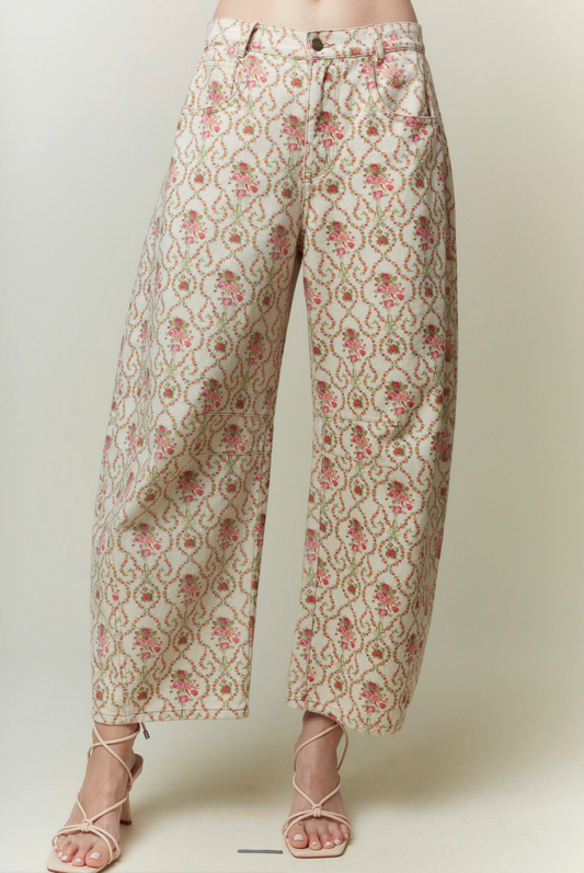 Jacq Floral Printed Barrel Jeans