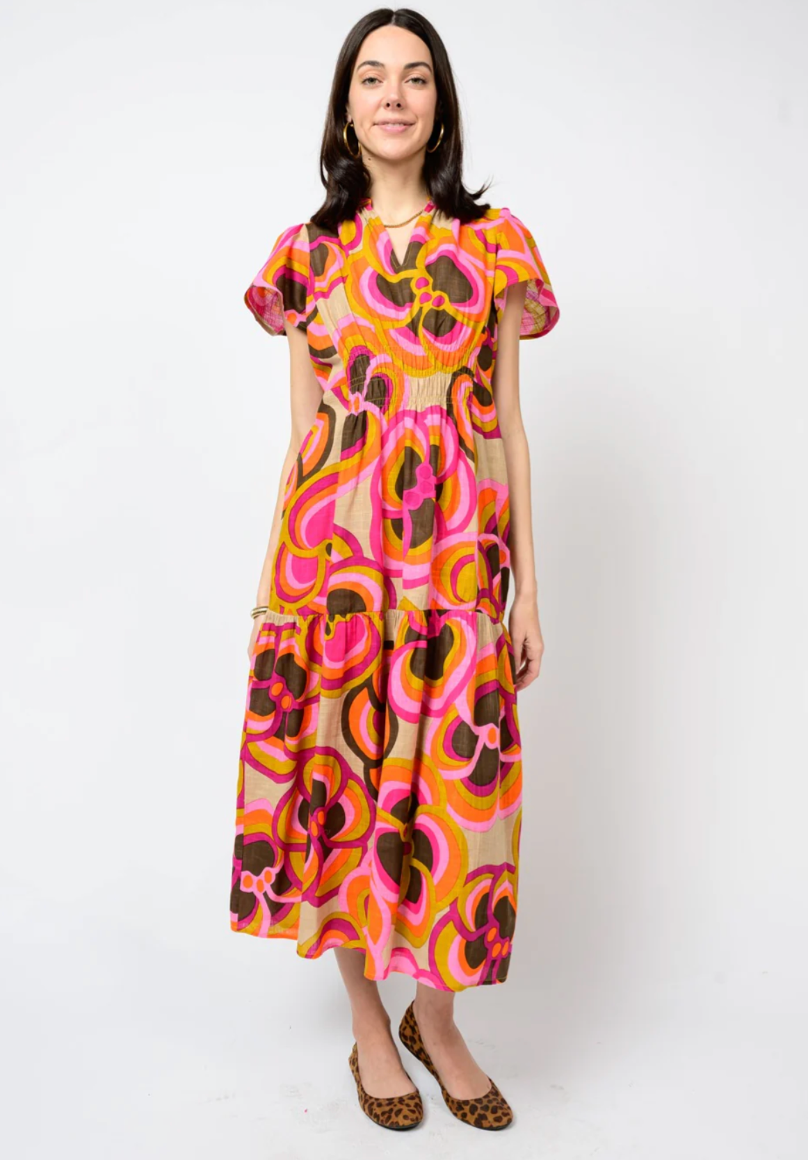 Bold Khaki Floral Midi Dress