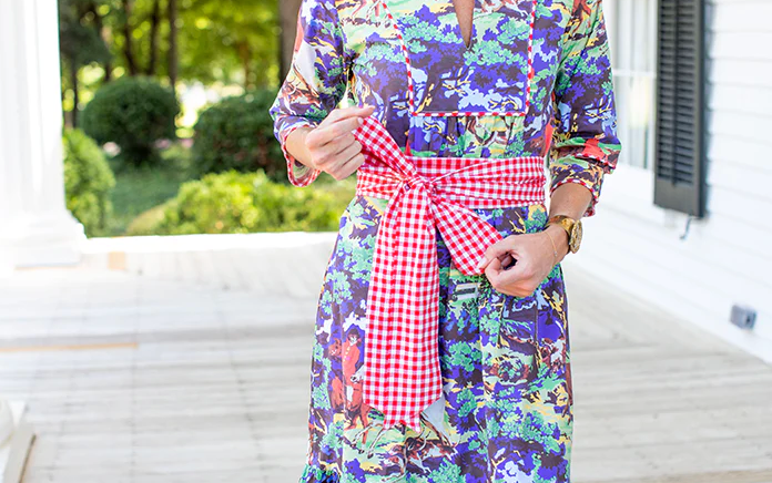 Red Gingham Obi Sash