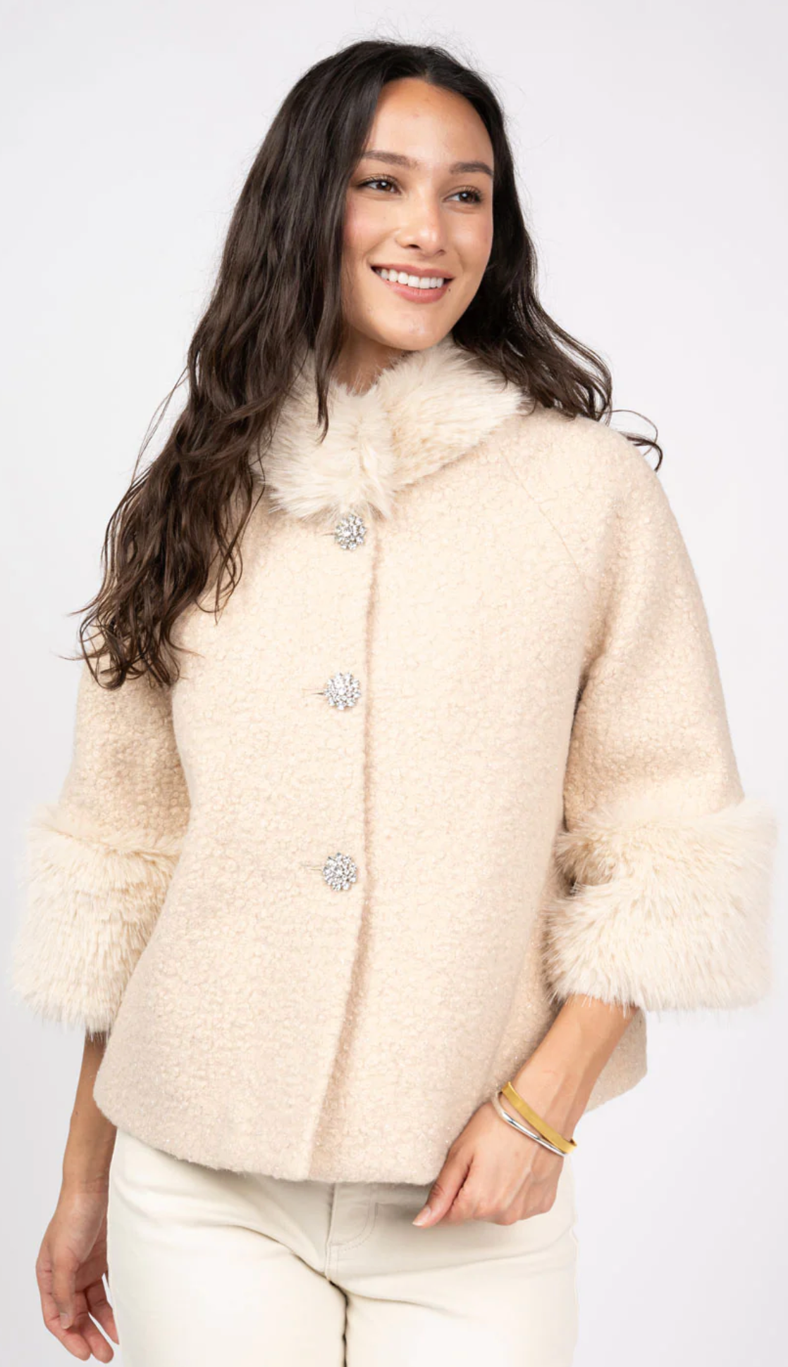 Boucle Fur Trim Jacket