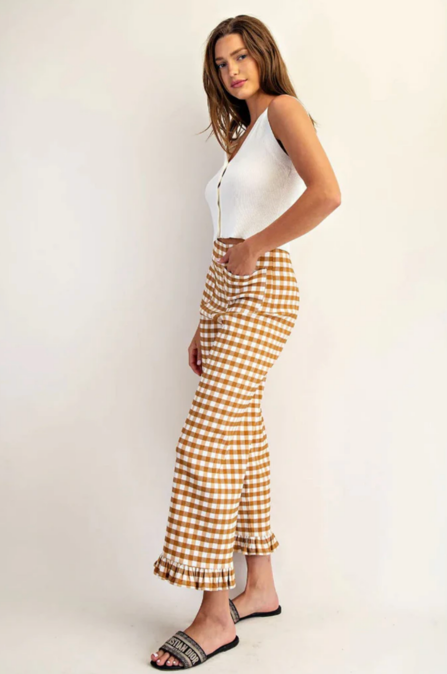 Gingham Ruffle Trim Pant