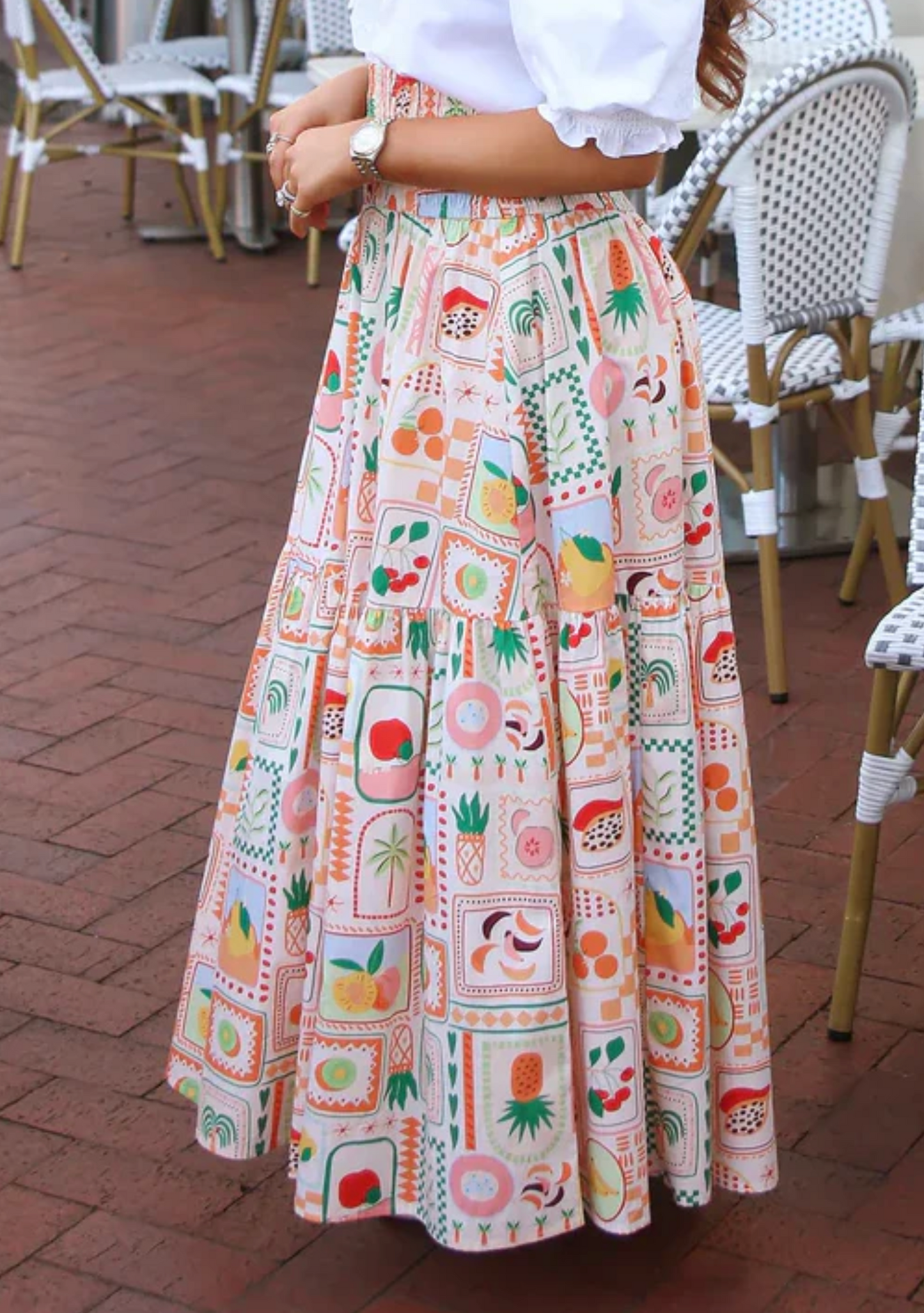 Fruit Basket Smock Waist Maxi Skirt