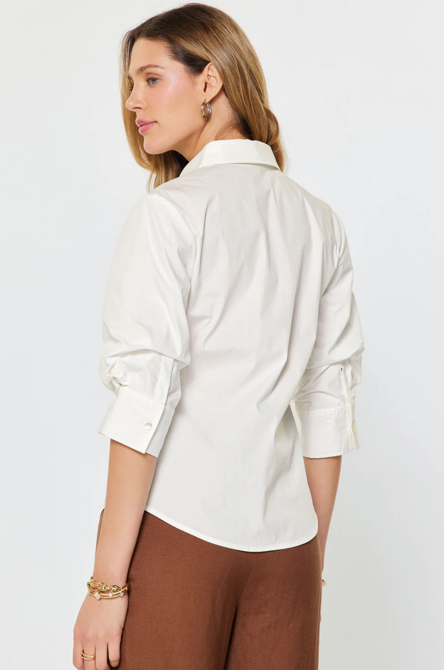 Norma Classic White Button Down with 3/4 length fixed rolled-up sleeve