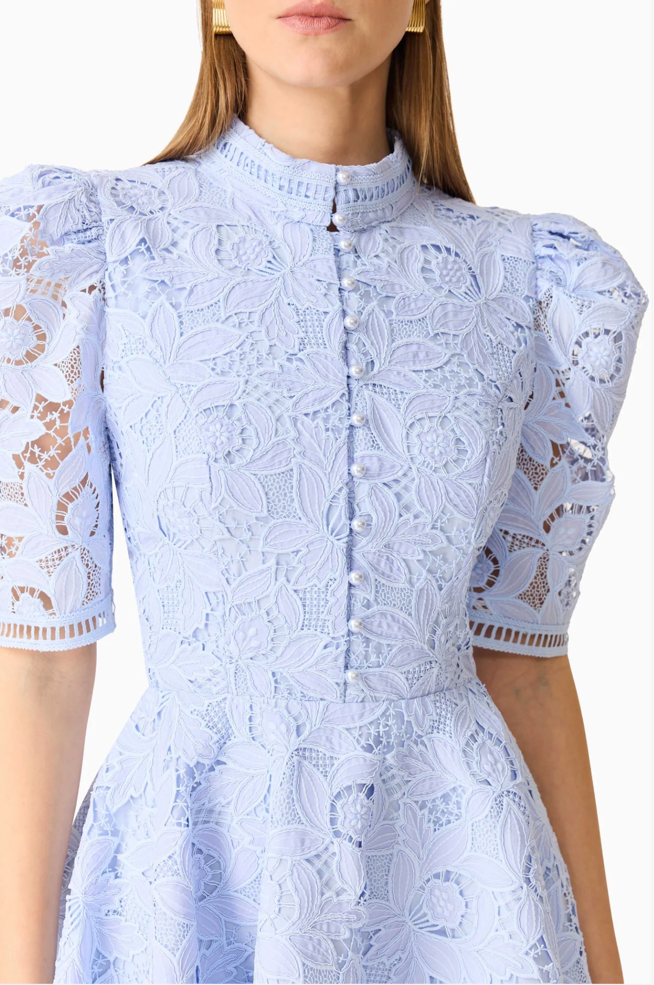 Lacy Puff Sleeve Mini Dress | Powder Blue
