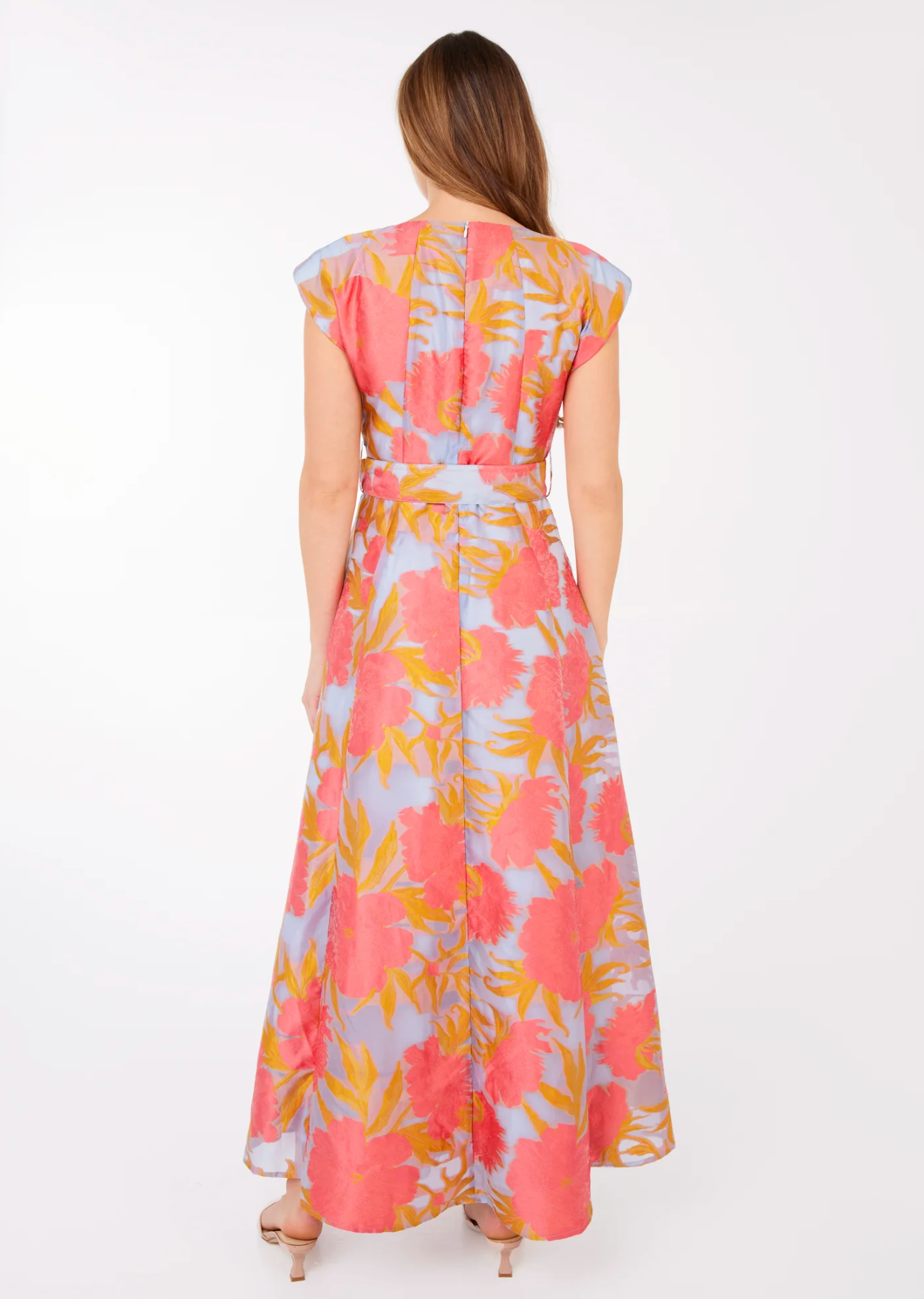 Olivia Gown Hot Coral Pansy Vine Organza