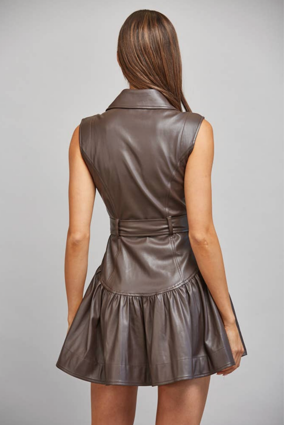 Annie FAUX LEATHER BELTED DROP WAIST DRESS