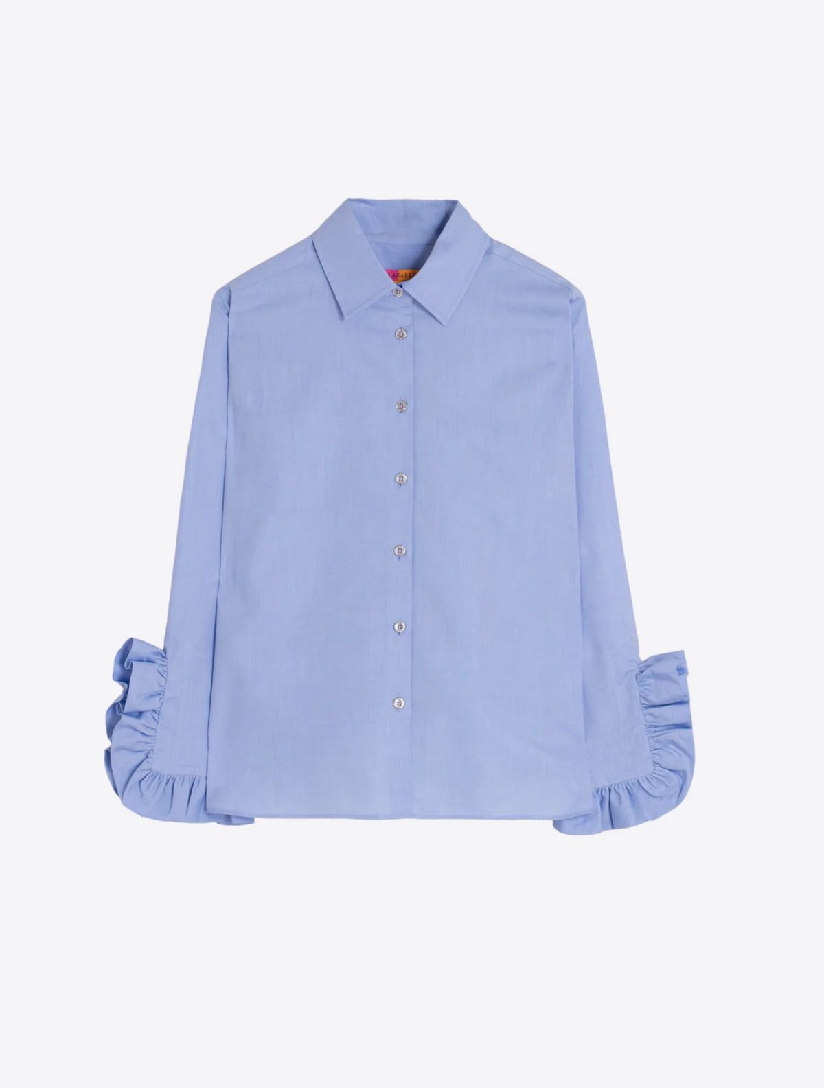 BLUE SHIRT WITH SIDE RUFFLES
