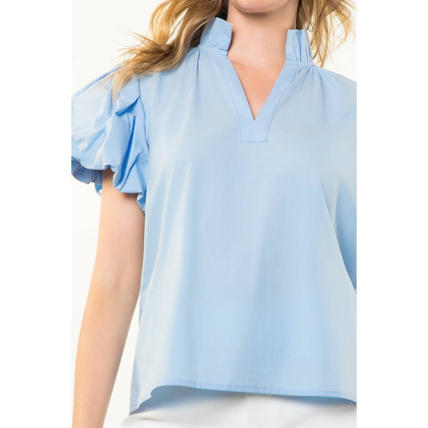 Short Puff Sleeve V-Neck Top