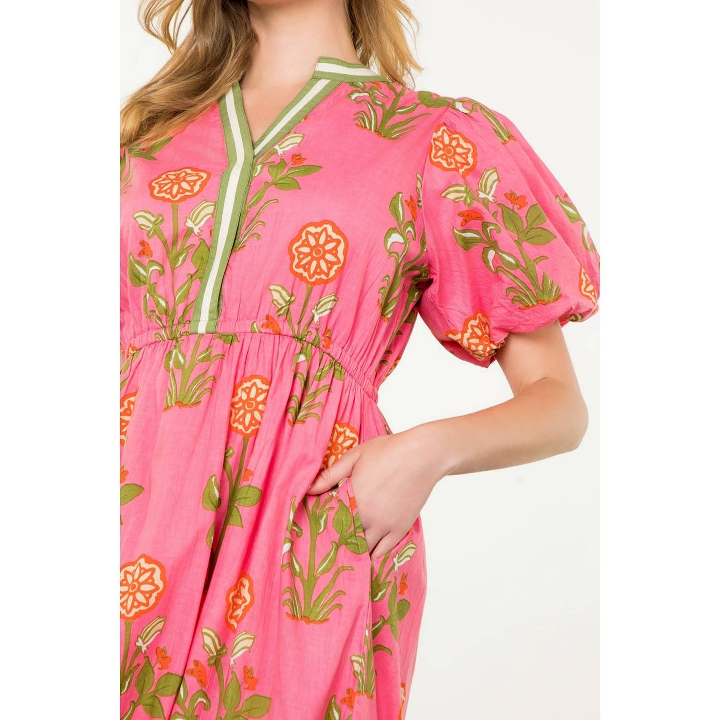Puff Sleeve Flower Print Maxi Dress