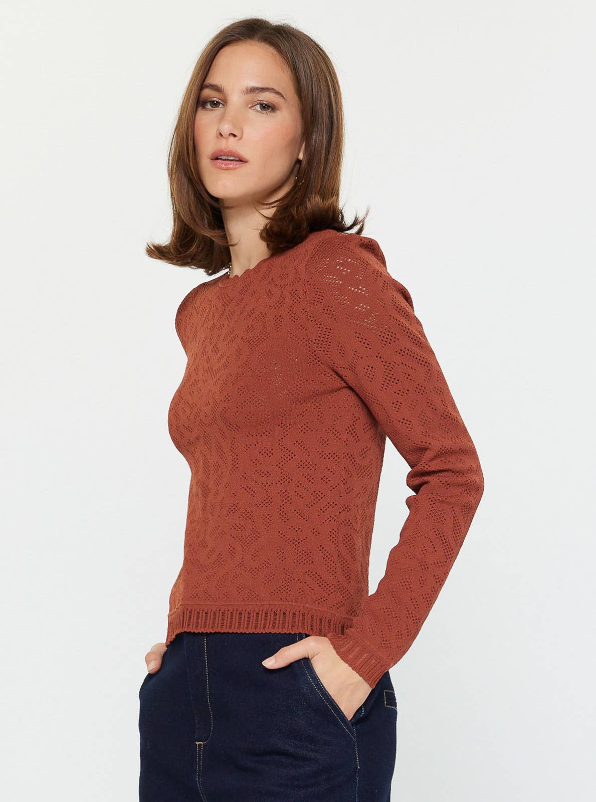 Scalloped Neck Textural Knit Sweater